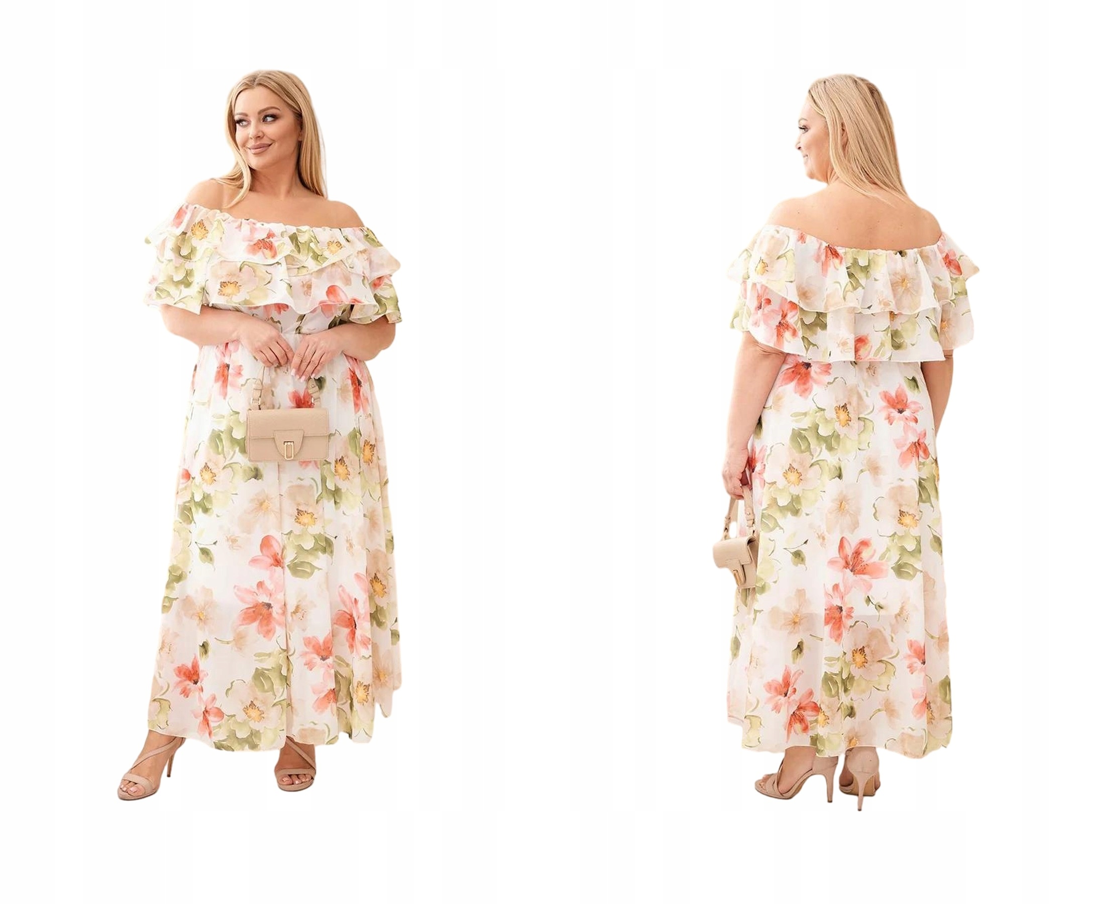 Olivová šaty Plus Size maxi s volánem