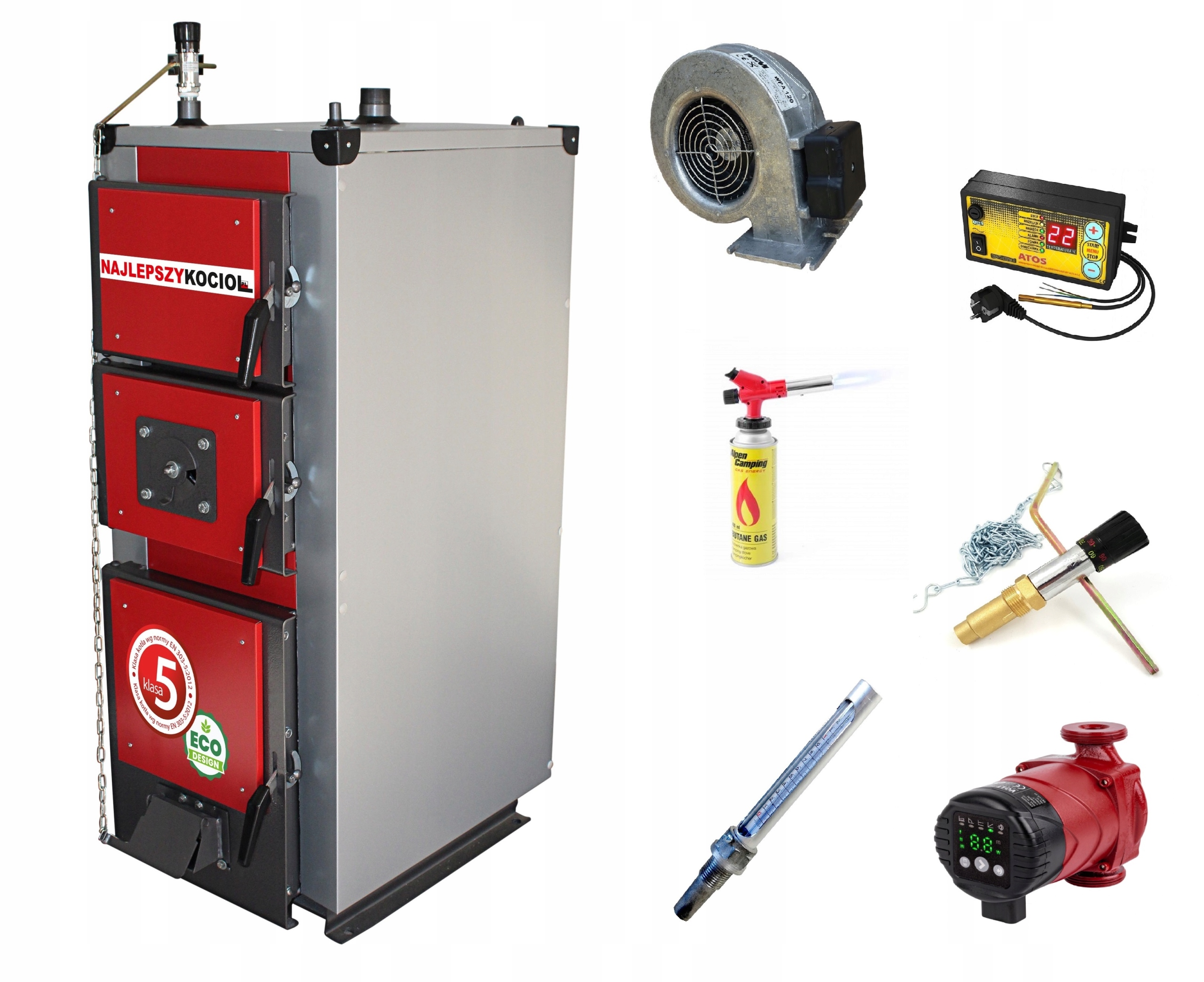 PIEC ZASYPOWY 18KW KOCIOŁ 5KLASA DMUCHAWA STEROWNIK