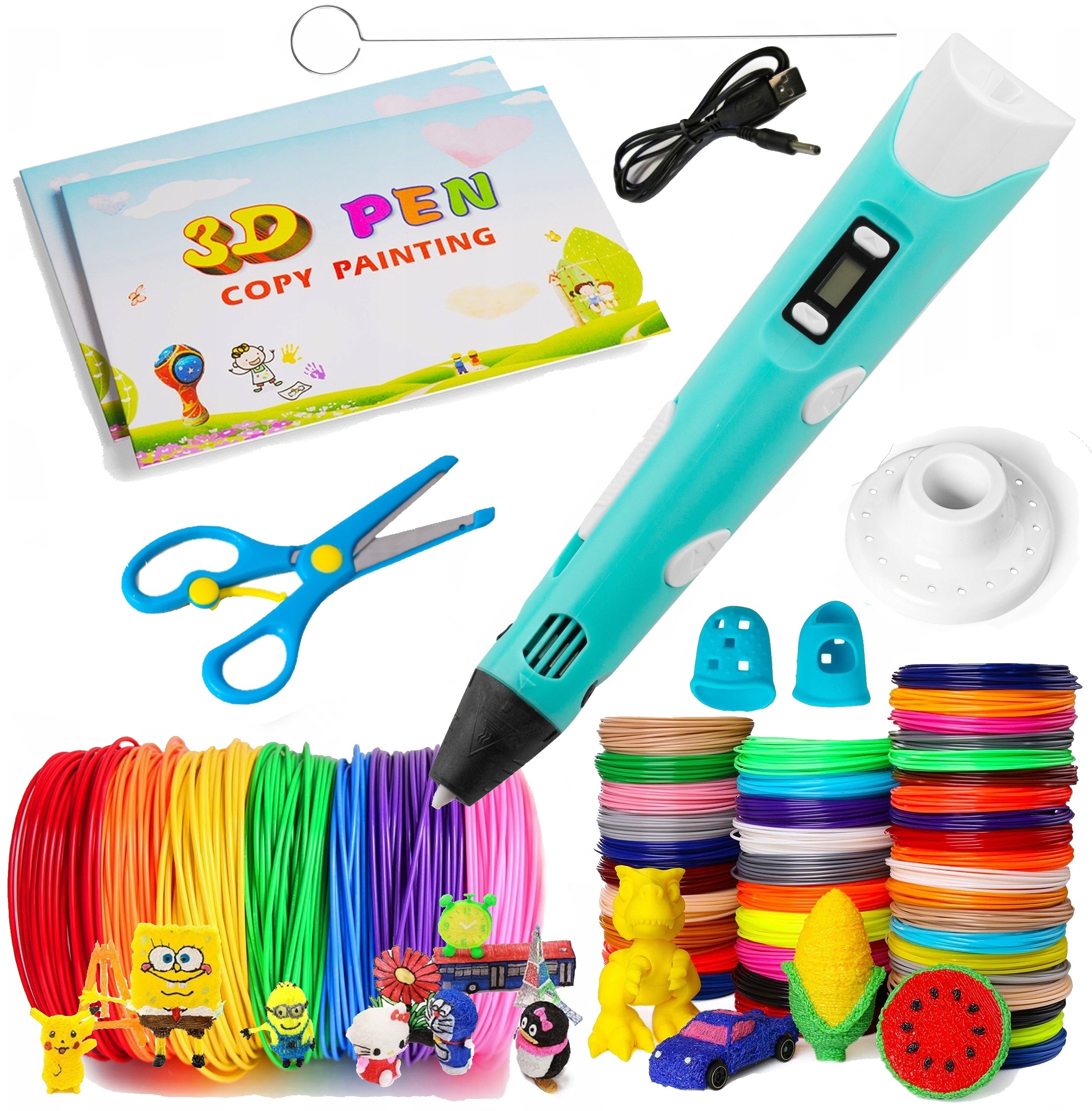 Długopis 3D Pen Dla Dzieci Drukarka 3D Wkłady 150 M Pla Szablony Zestaw XL