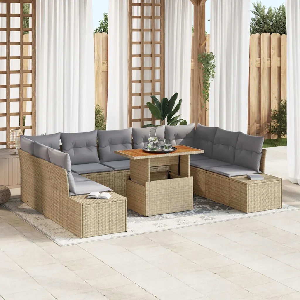 Zahradní jídelní souprava 10 pcs Beige a šedá 100 x 55 x 73 cm Béžová 33500