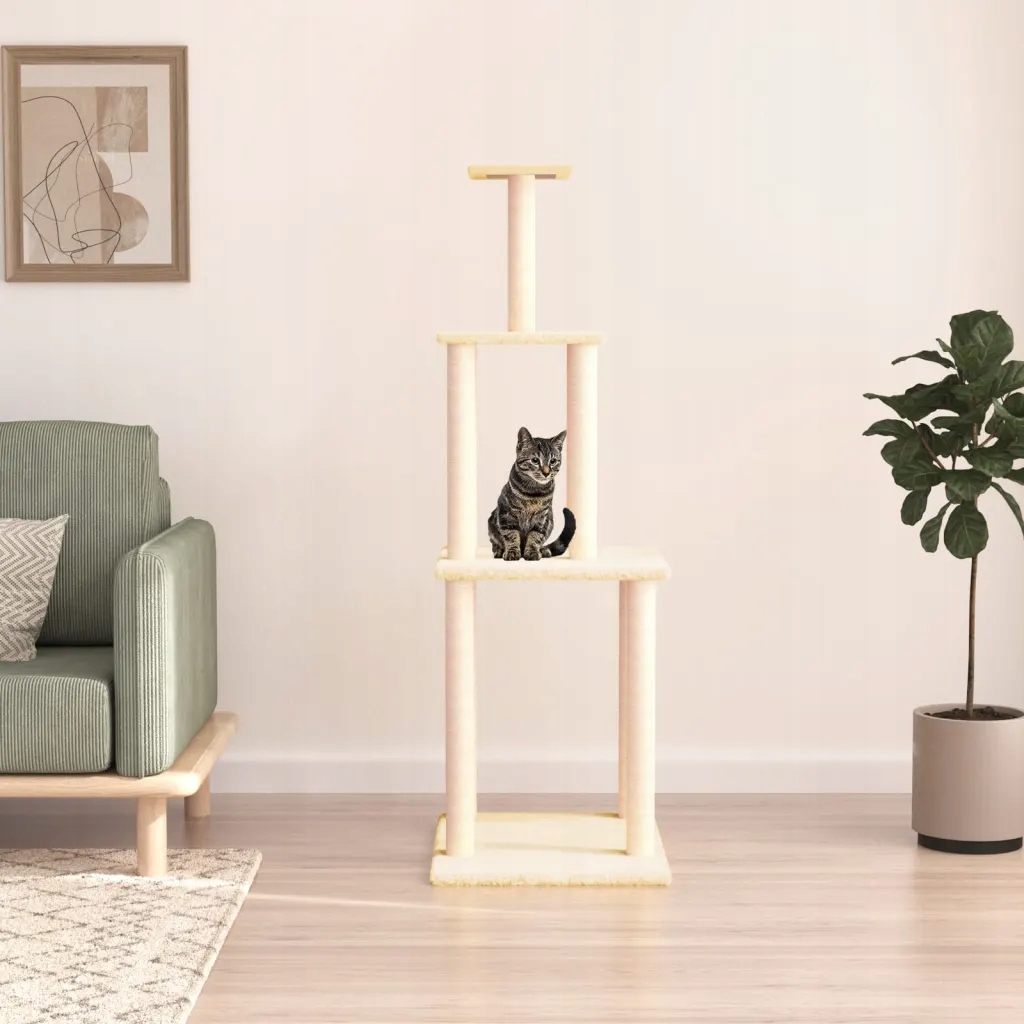 Levně Petrashop Škrabadlo pro kočky se sisalovými sloupky krémové 149 cm Krémová
