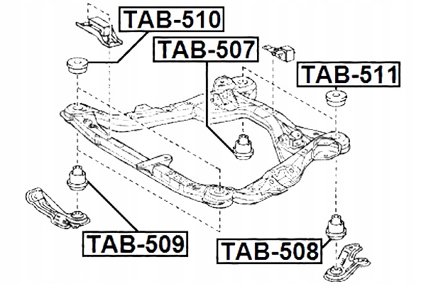 SILENTBLOK RAMY TOYOTA CAMRY JPP ACV30 MCV3 2001.07-2006.01 US FEBEST Numer katalogowy części TAB-507 FEBEST