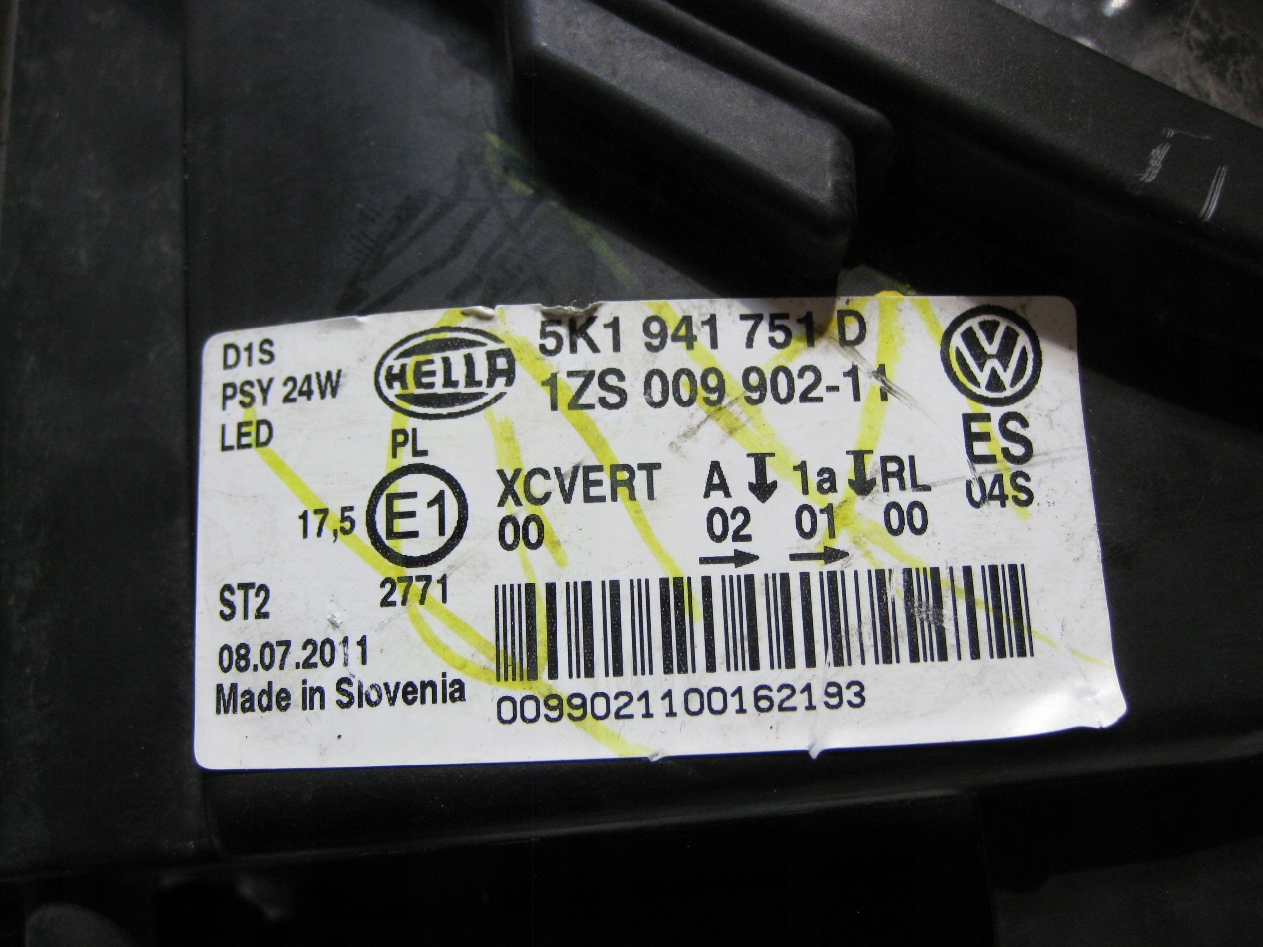 VW GOLF VI KOMBI 11R REFLEKTOR light left front BI-XENON DYNAMIC 5K1941751D