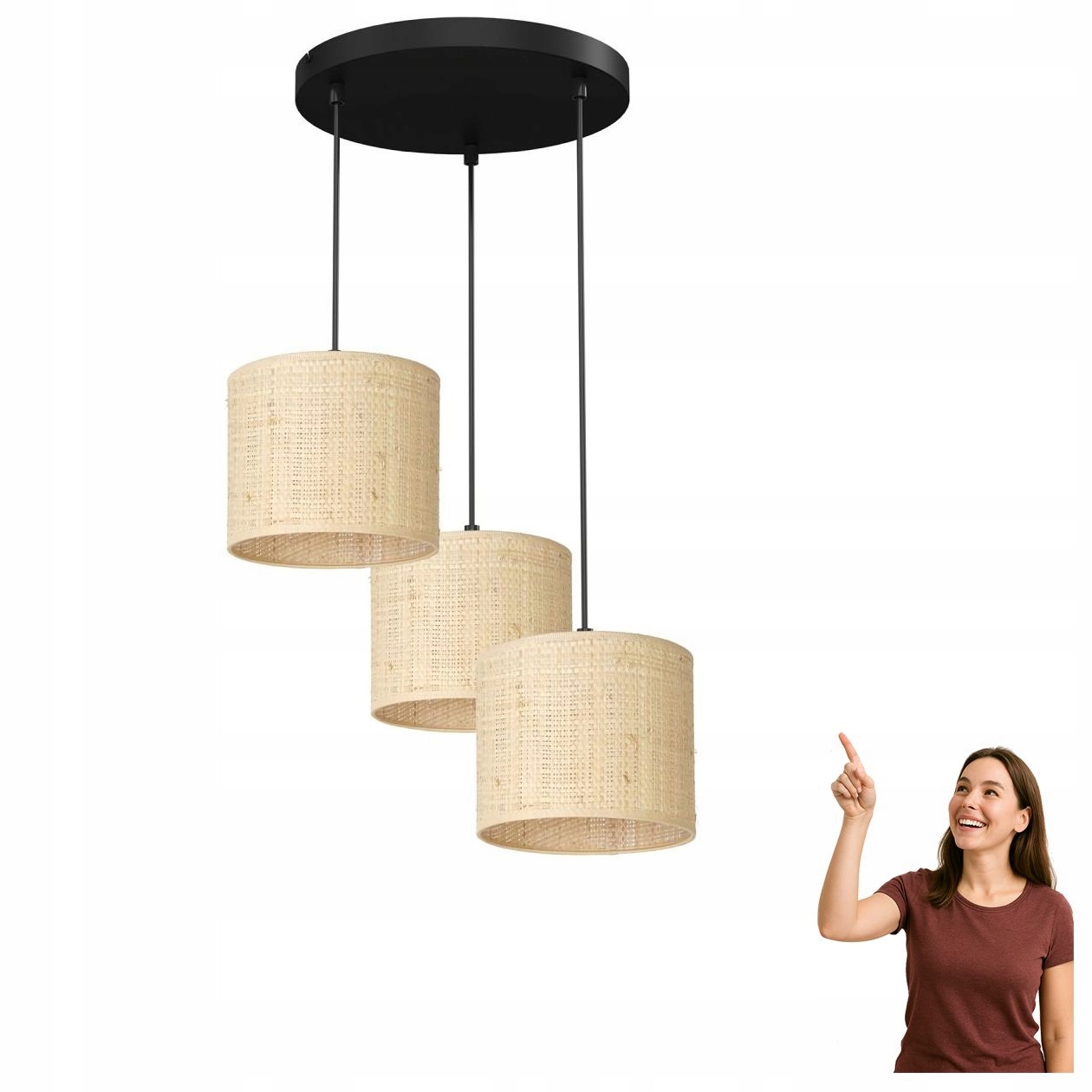 Trojitá závesná lampa na kruhu Rattan 5282 Luminex