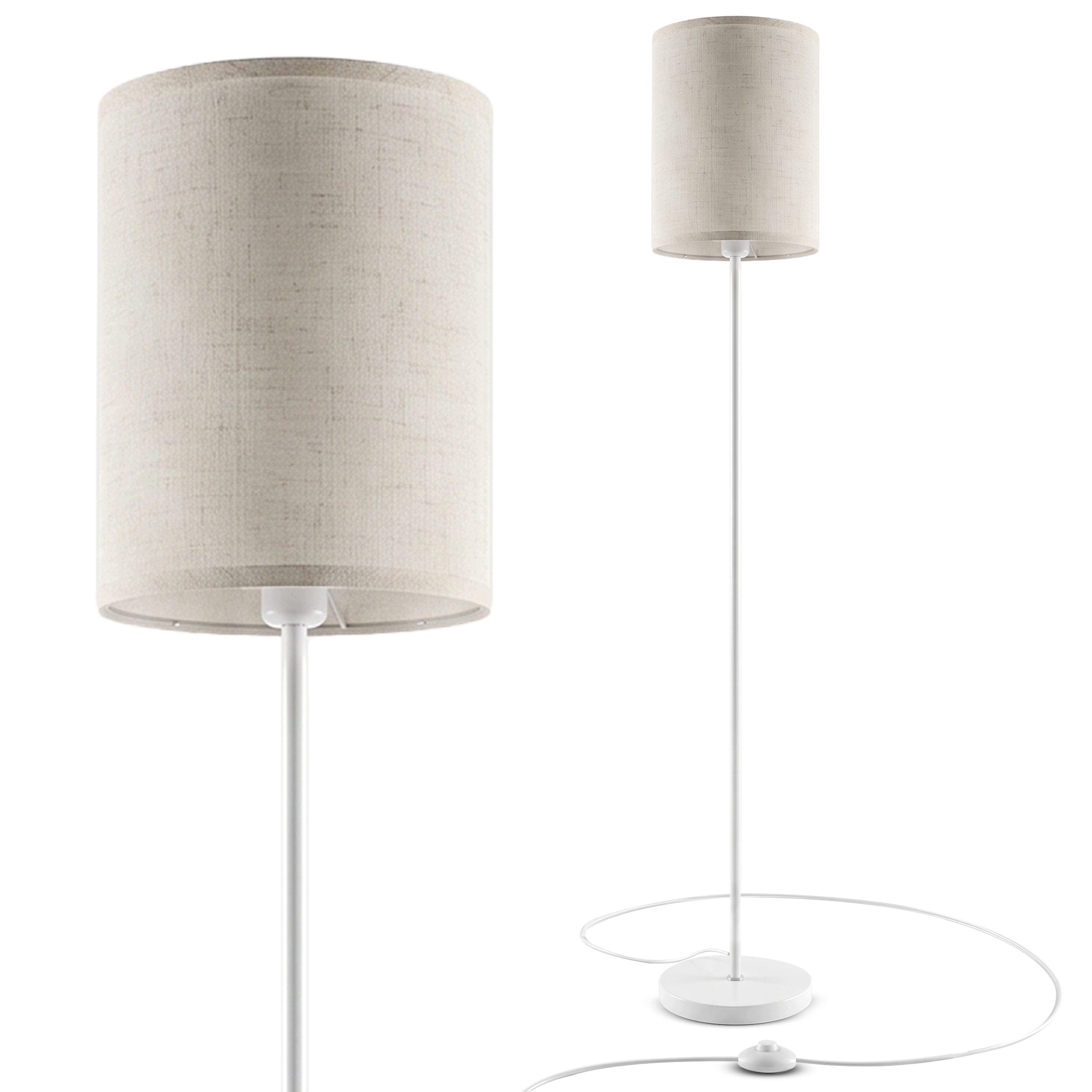 Stojací Led podlahová lampa 160 cm pro čtení Abažur Béžová E27 Vypínač