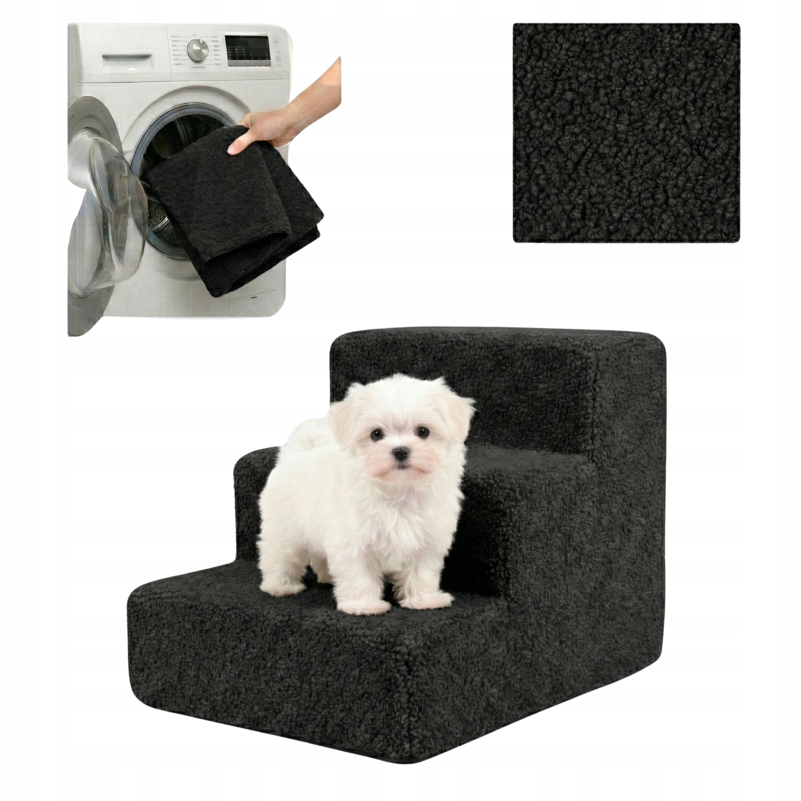 Levně Schůdky Pro Psa Na Vstupování Plošina 3 Stupně Černá Rampa 36 CM Bouclé