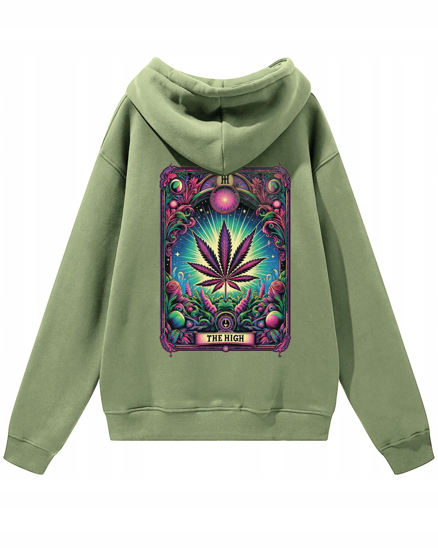 Oversize mikina s kapucí List marihuany The High 420 Olivová M