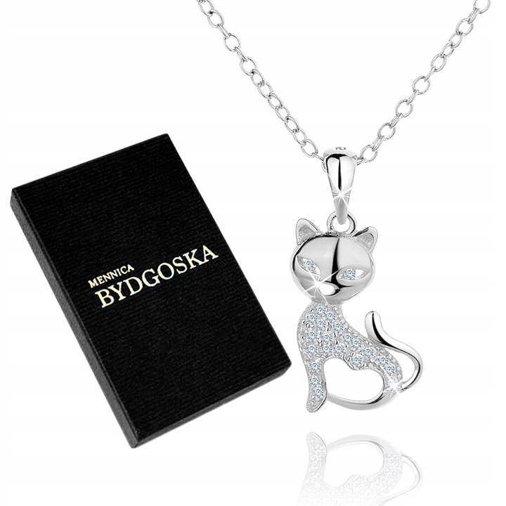 Naszyjnik Srebrny Rodowany Kot Srebro 925 Dla Niej Idealny
