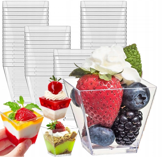 POJEMNIKI NA DESERY 120ml - 50 szt PUCHARKI KWADRATOWE DO DESERÓW