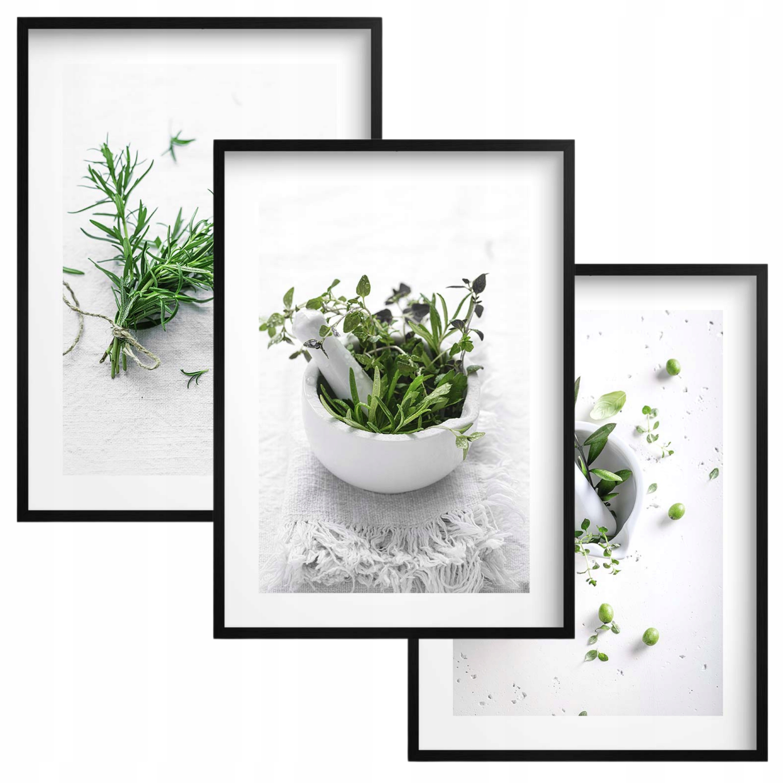 Plakaty na ścianę Obrazy ścienne w Czarnej ramie zestaw do kuchni Zioła