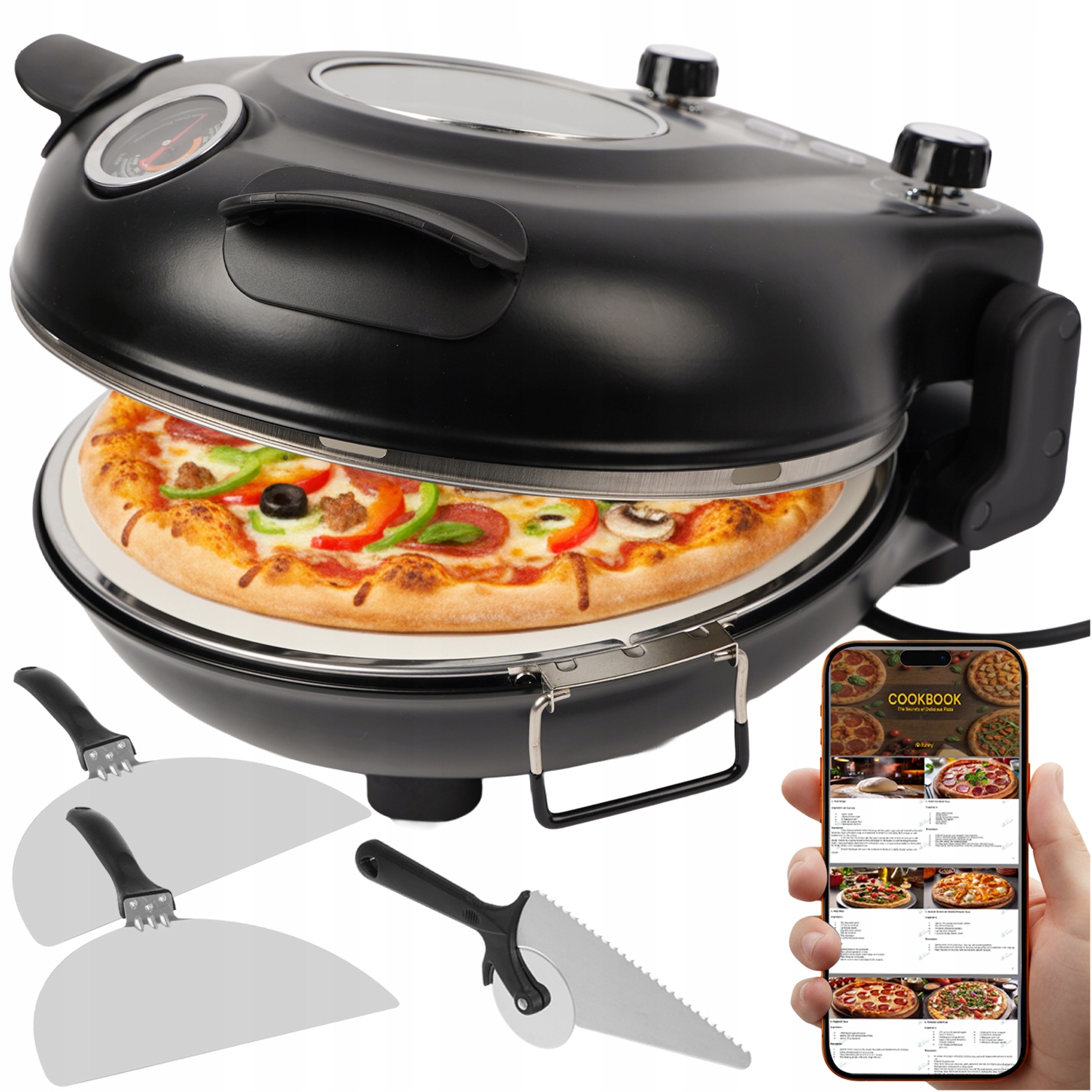 Piec do Pizzy Elektryczny Mini Piekarnik 420°C 1200W Okienko Kamień Ebook