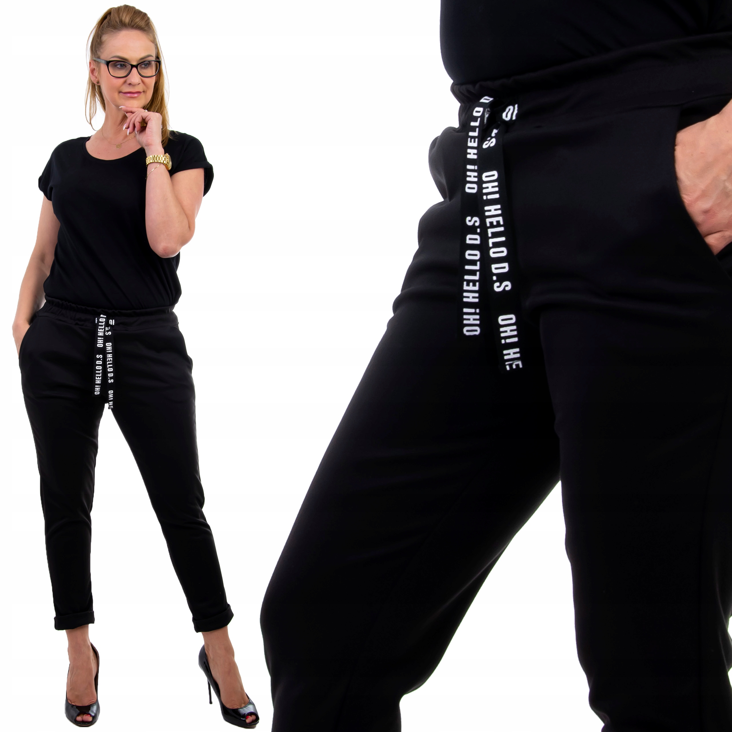 

S261 Spodnie z Mankietem Dres Czarne r. 6XL (52)