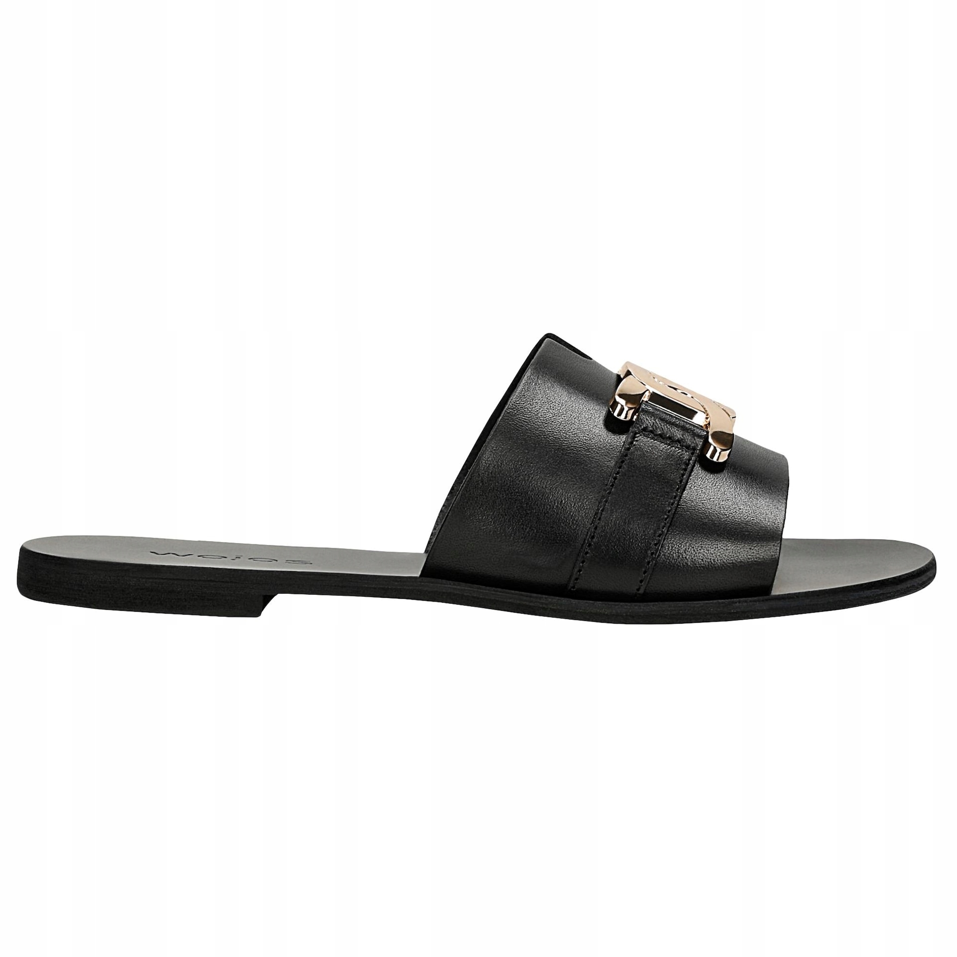 Černé nazouváky z hladké kůže se zlatou ozdobou, vel.