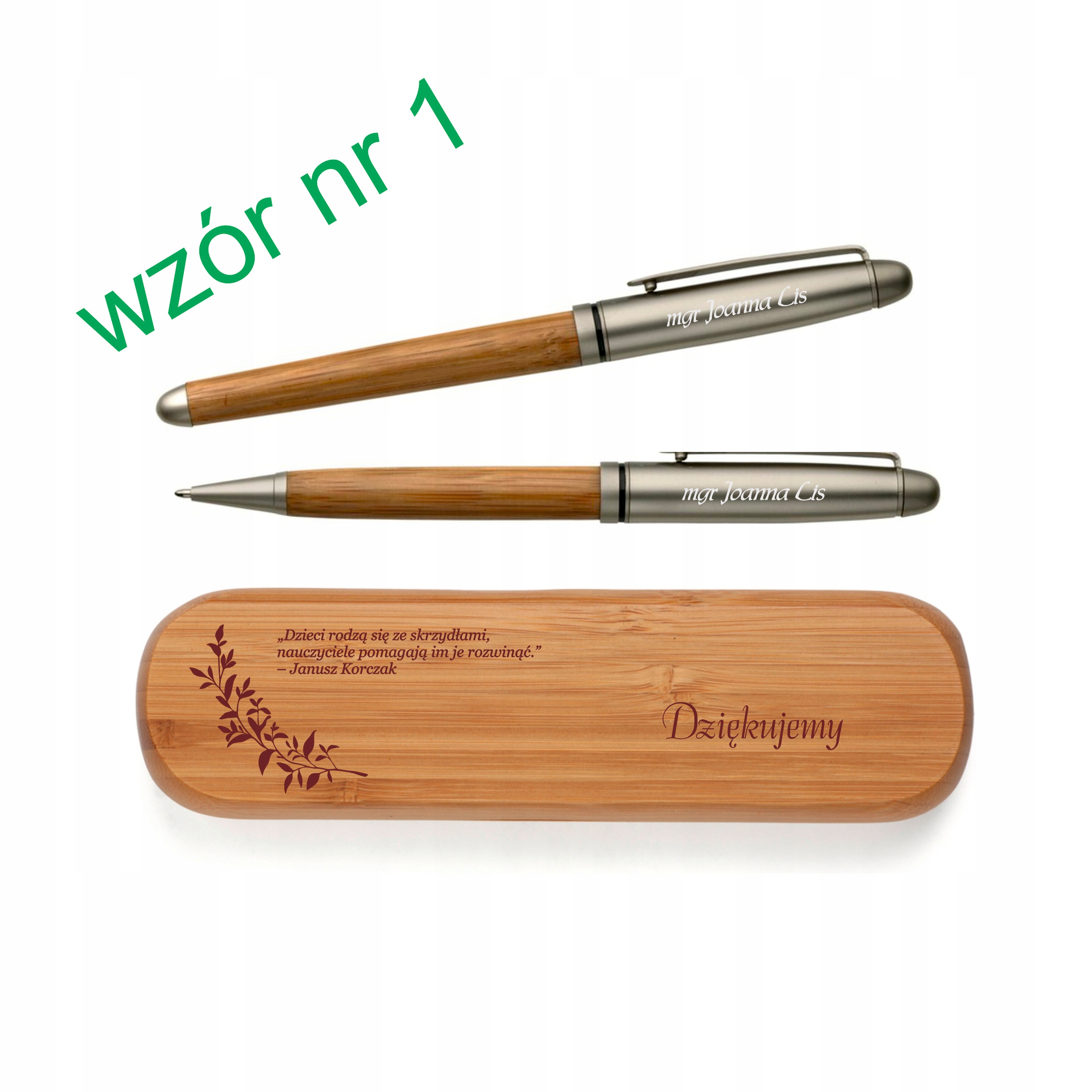 Zestaw piśmienniczy w Bambusowym Etui z grawerem Dzień Nauczyciela — 17