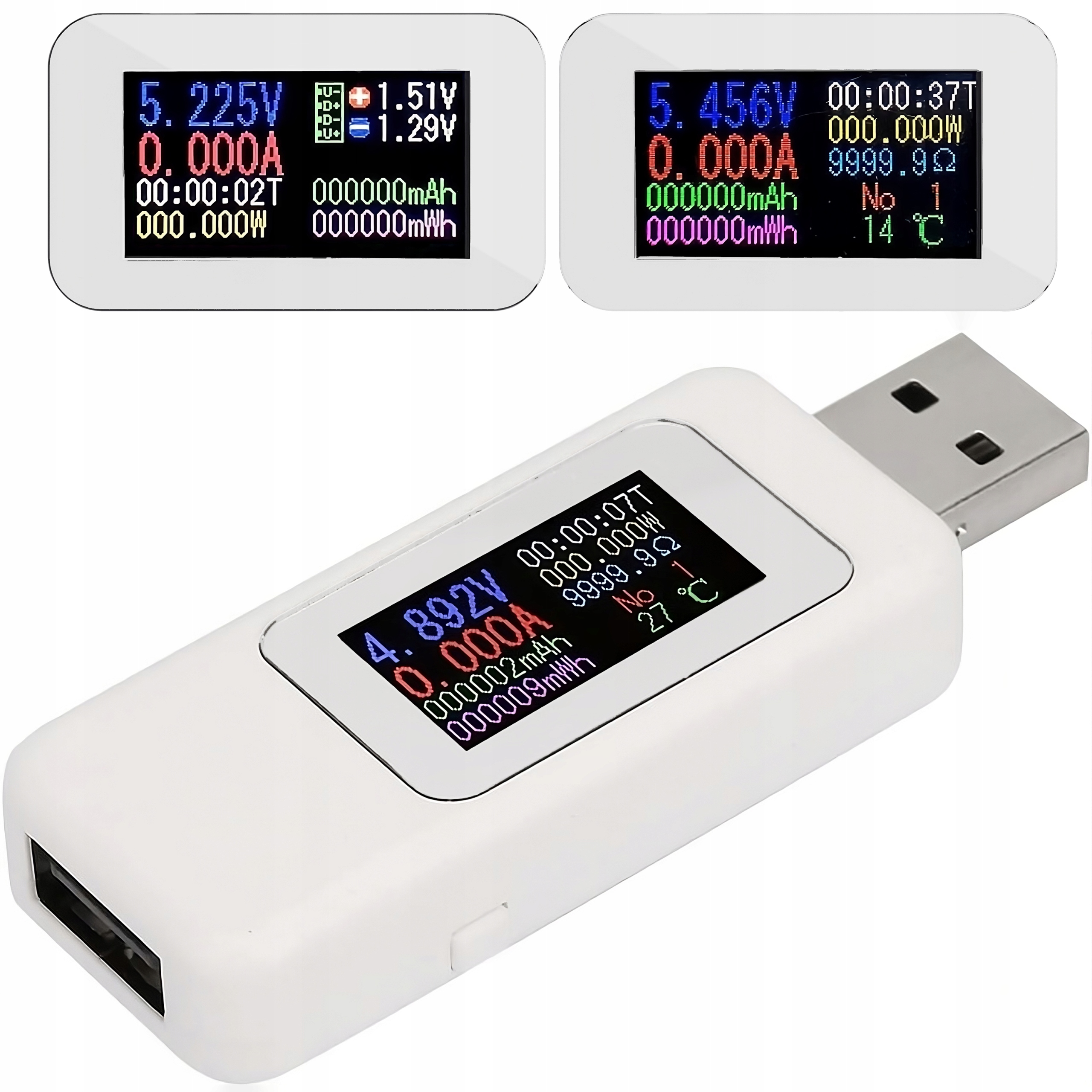 Woltomierz cyfrowy RETOO E364 USB z wyświetlaczem LCD, zakres 4-30V, 0-6.5A