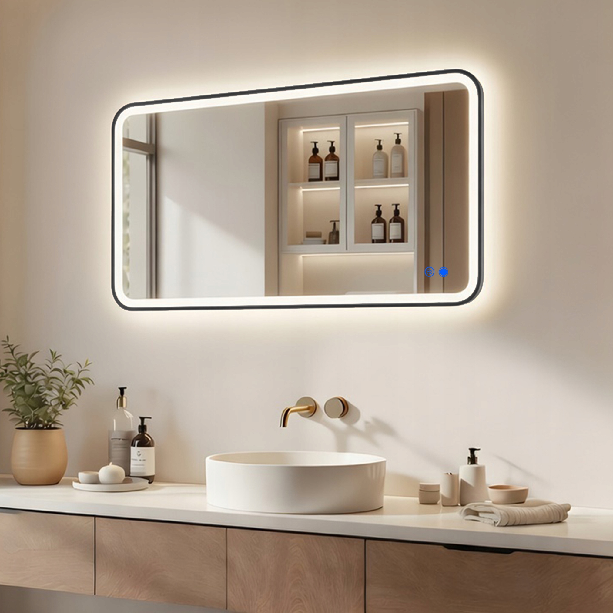 Lustro łazienkowe 120x70 czarny mat Led mata zaokrąglone