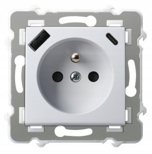 Gniazdo pojedyncze Z Ładowarką Usb A Usb C z uziemieniem Szafir Biały