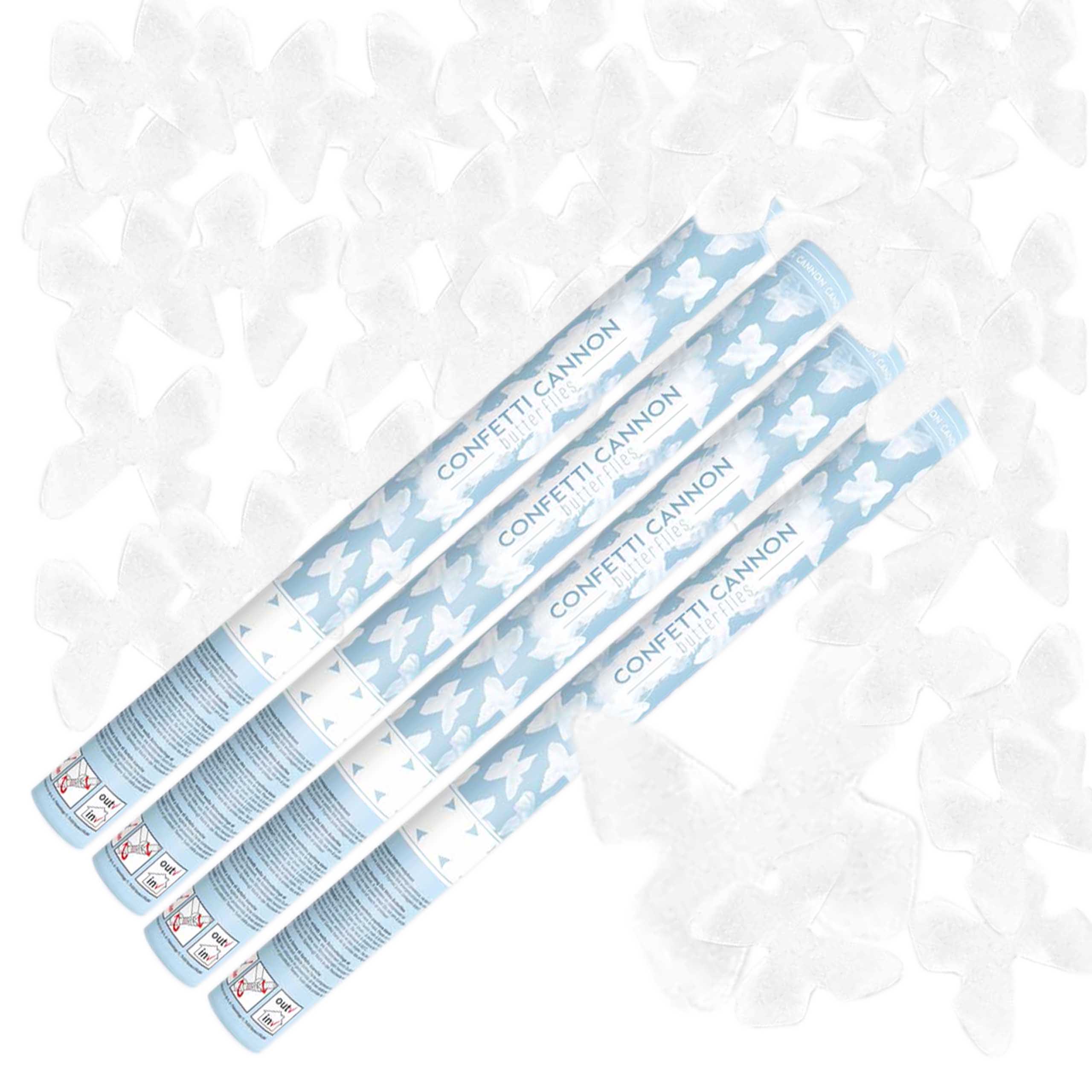 TUBY STRZELAJĄCE KONFETTI BIAŁE MOTYLKI MOTYLE ŚLUB WESELE 60cm 4 szt