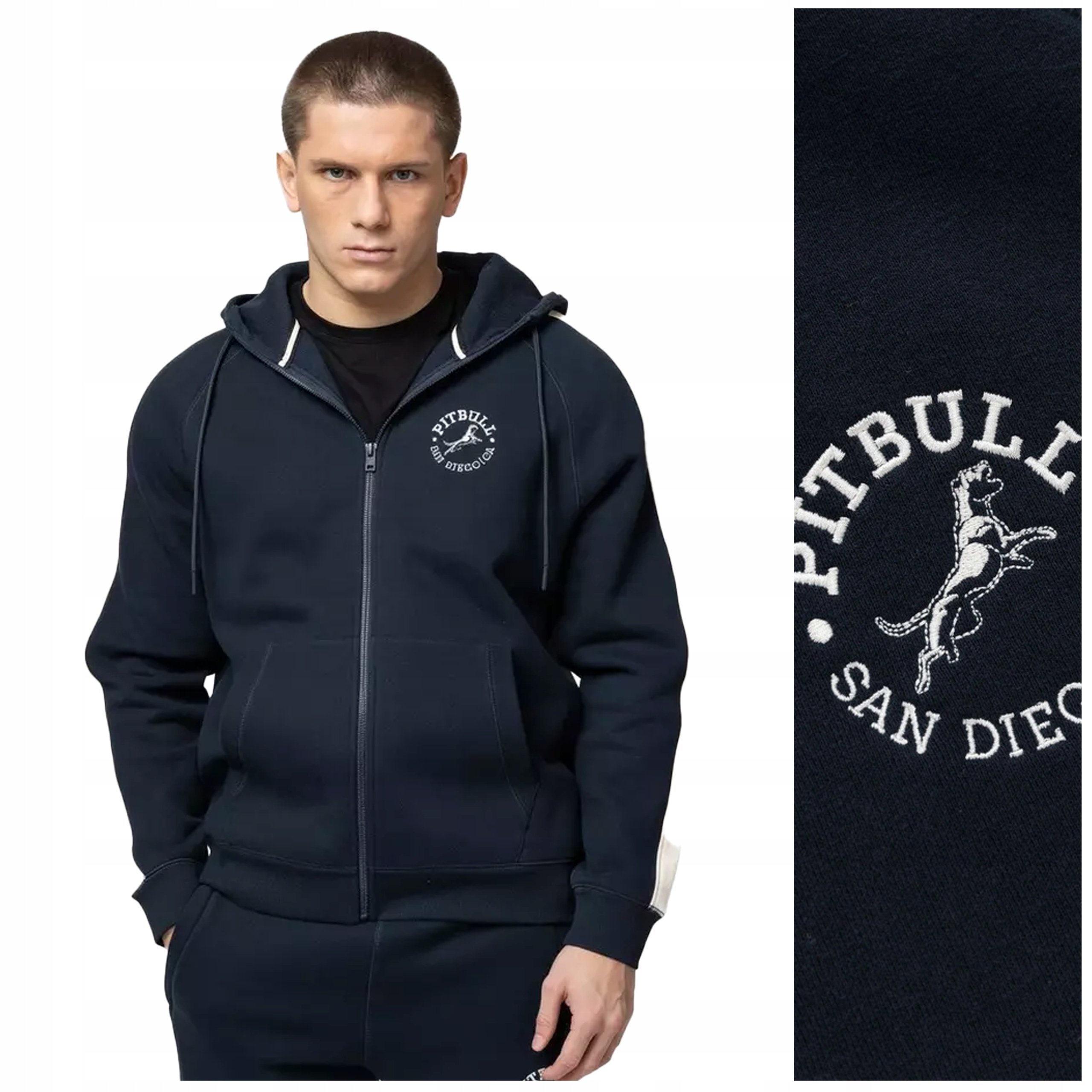 Rozepínací mikina s kapucí Pit Bull "san Diego Ca" vel. 3XL, tmavě modrá