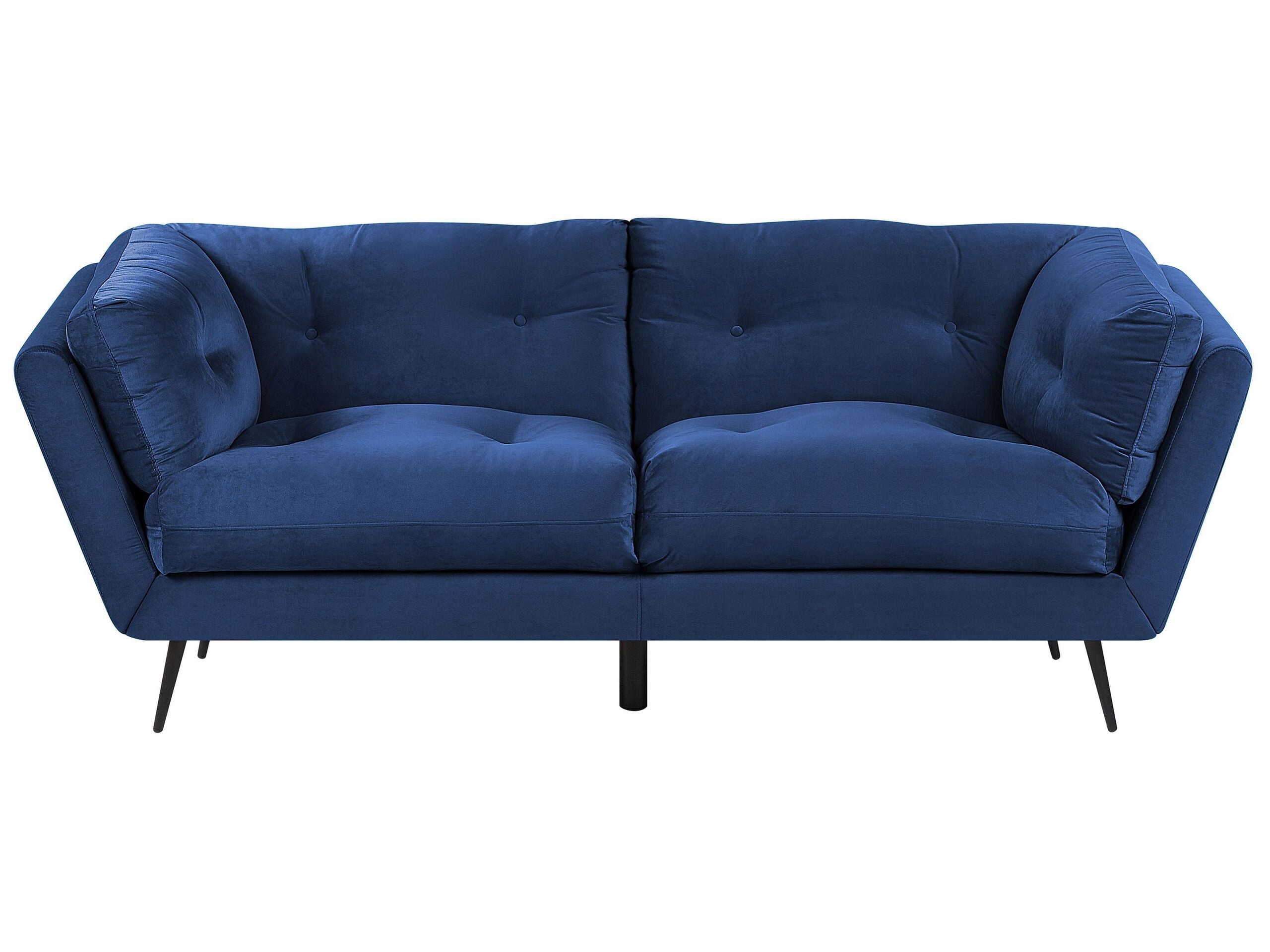 Sofa 3-osobowa pikowana welur niebieska