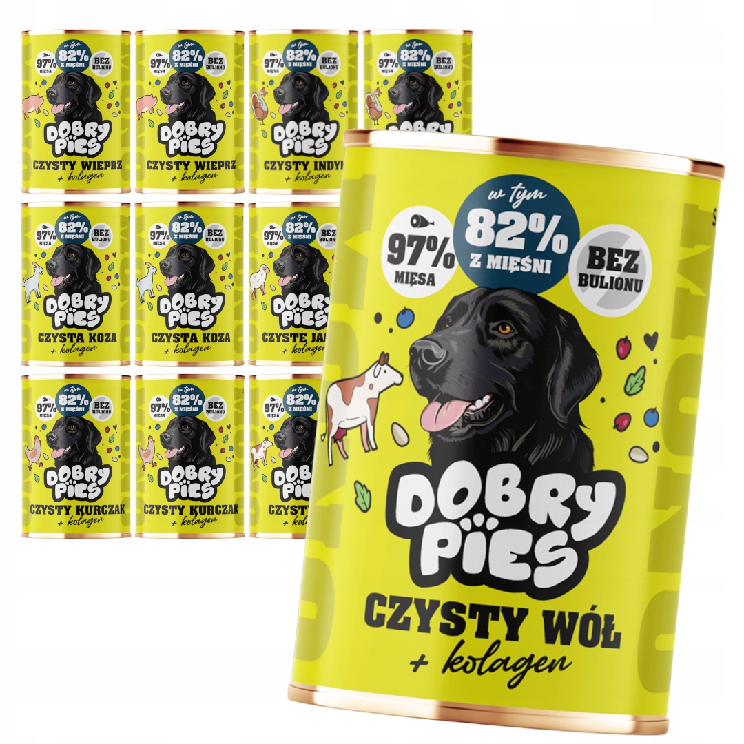 Levně Dobry Pies Mono 12x400g Vlhké Krmivo pro psy Mix Chutí s kolagenem