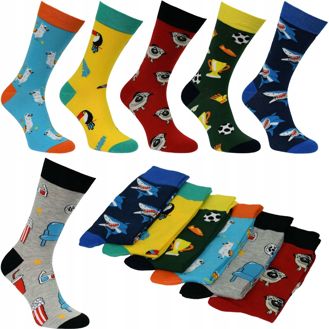 

6 Par Skarpety męskie długie Kolorowe śmieszne