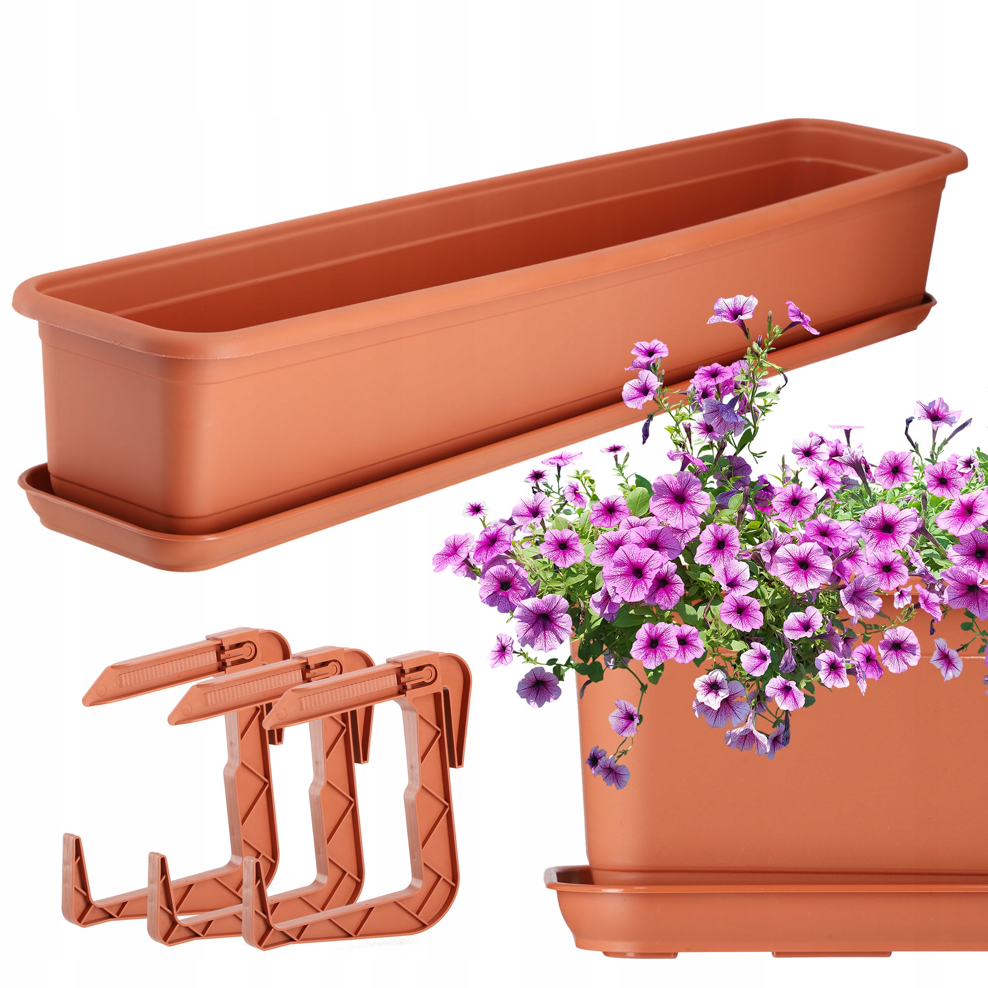 SKRZYNKA BALKONOWA DONICZKA 80cm Z UCHWYTAMI