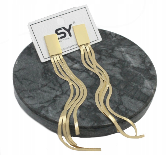 KOLCZYKI ZŁOTE DŁUGIE ŻMIJKI MULTI CHWOSTY STAL CHIRURGICZNA