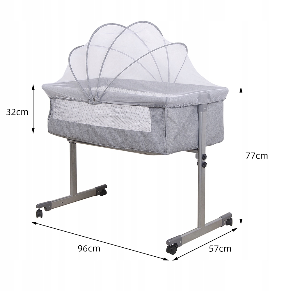 KOŁYSKA DLA DZIECKA Z SIATKA NA KOMARY I MATERACEM ŁÓŻECZKO DZIECIĘCE Długość 96 cm