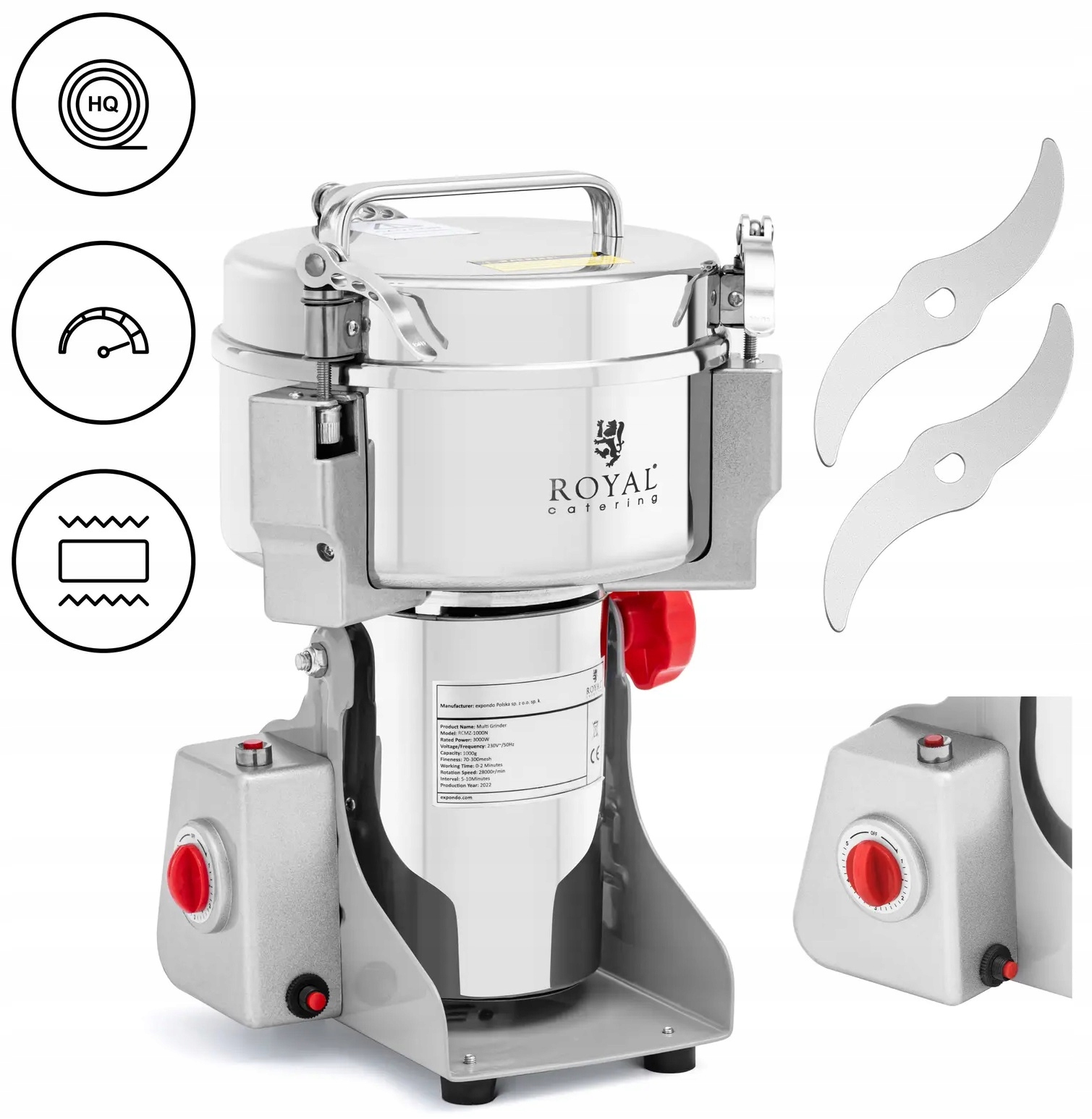 Mlýnek na koření 1000 g 20x9 cm 3000 W Royal Catering RCMZ-1000N 10012947