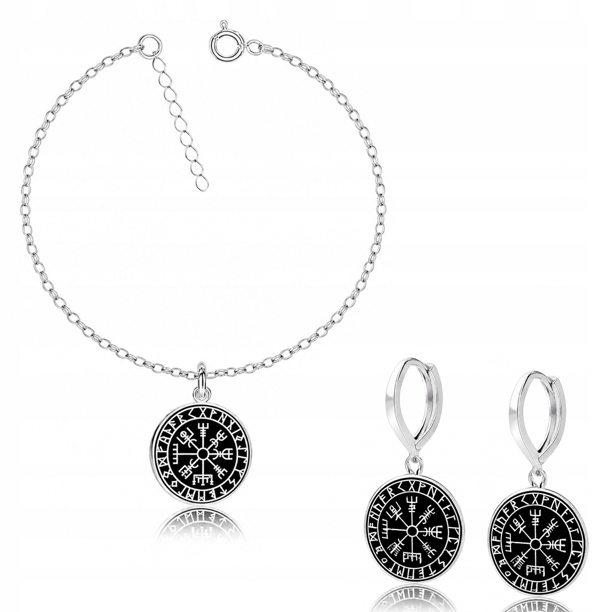 Runový Kompas Vikingů Vegvisir Stříbrný komplet rolo oval stříbro 925