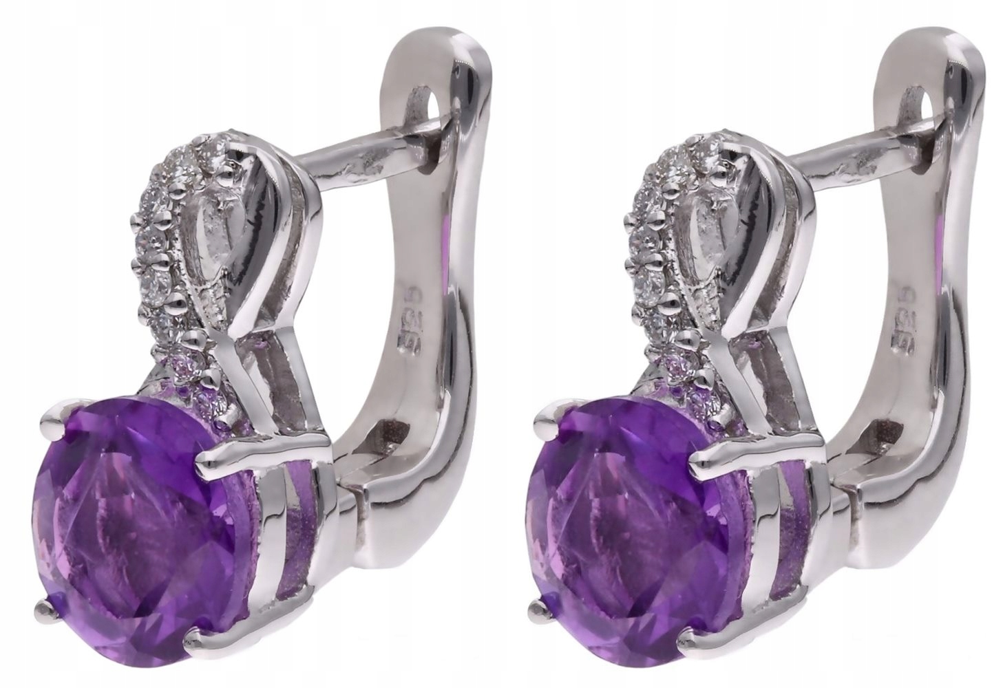Stříbrné náušnice Ag 925 Ametyst a diamanty CVD-3441-E-AM