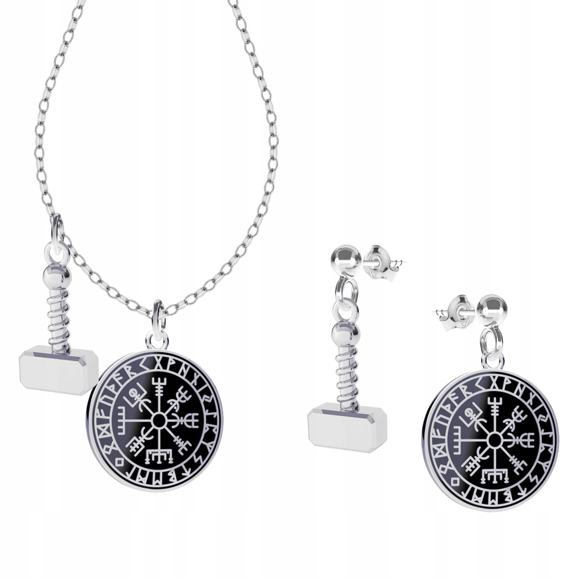 Kompas Vegvisir Kladivo Mjolnir Wiking Stříbrný komplet rolo oval stříbro 925