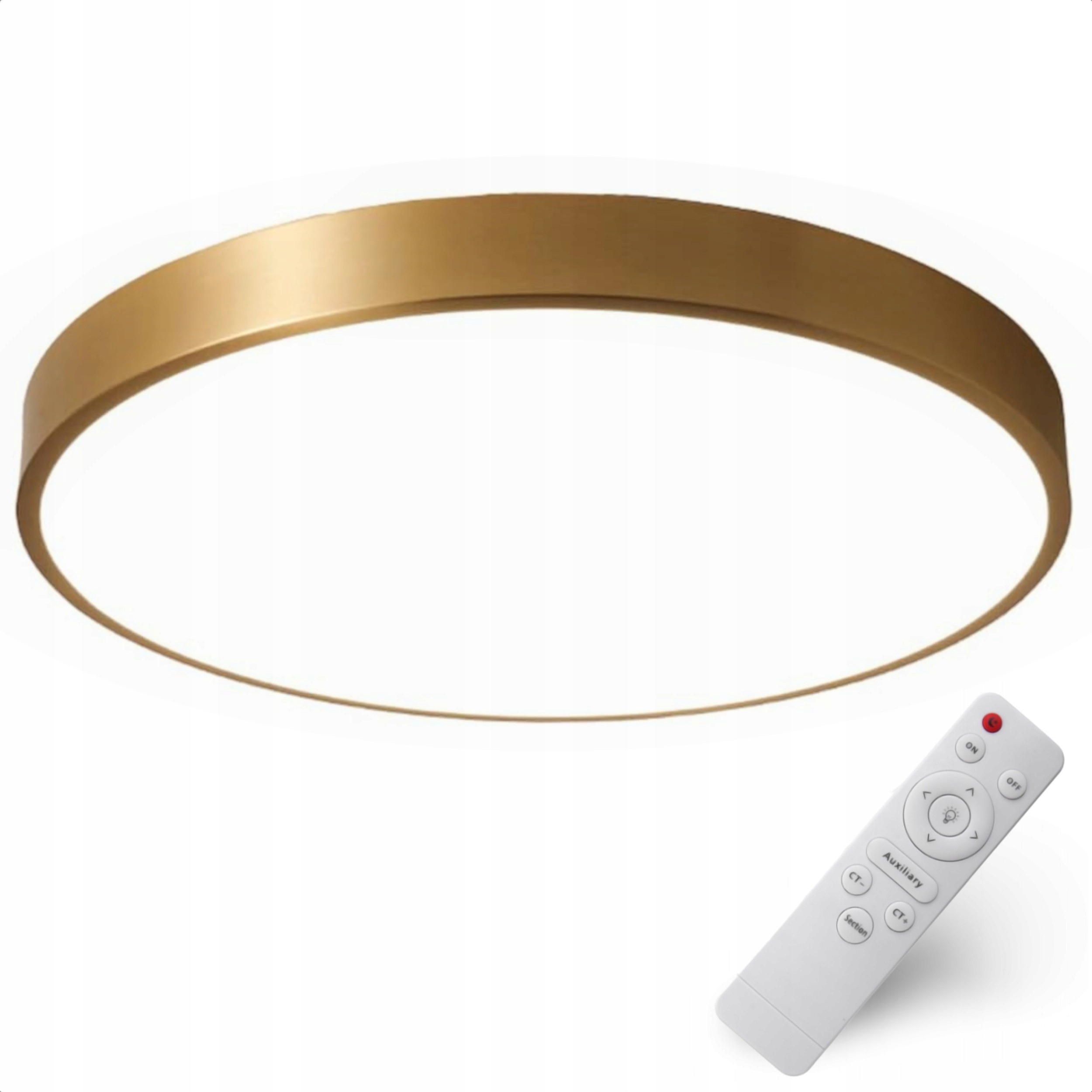 Lampa Okrągła Złota Plafon Pilot 3 Barwy Nowoczesna Sufitowa Led