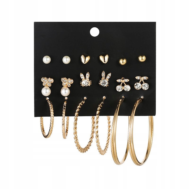 

Zestaw Kolczyków 9 par Złote koła Kółka perełki