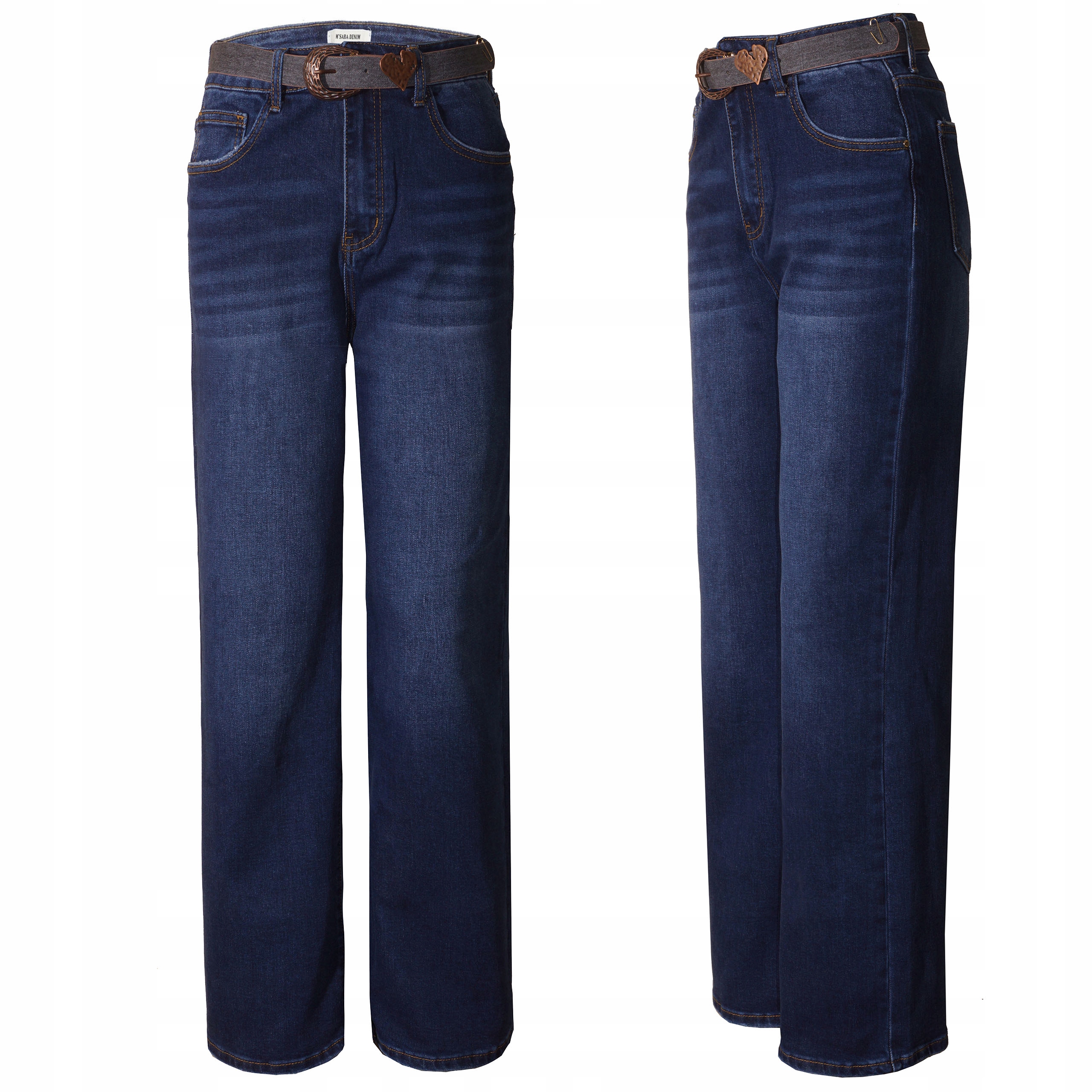 M.Sara Spodnie Damskie Jeansy Szerokie Nogawki Wysoki Stan 3XL 46