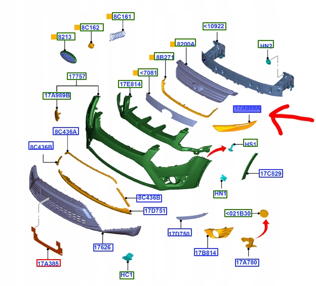 KRATKA ZDERZAKA PRZÓD PRAWA FORD KUGA Mk1 2008- Strona zabudowy przód