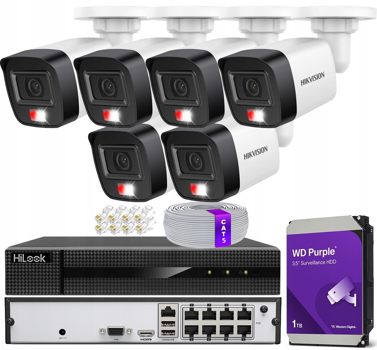 Monitoring 6 Kamer Ip 4MPx Hikvision Zewnętrzny Rejestrator PoE 8 Kanałów