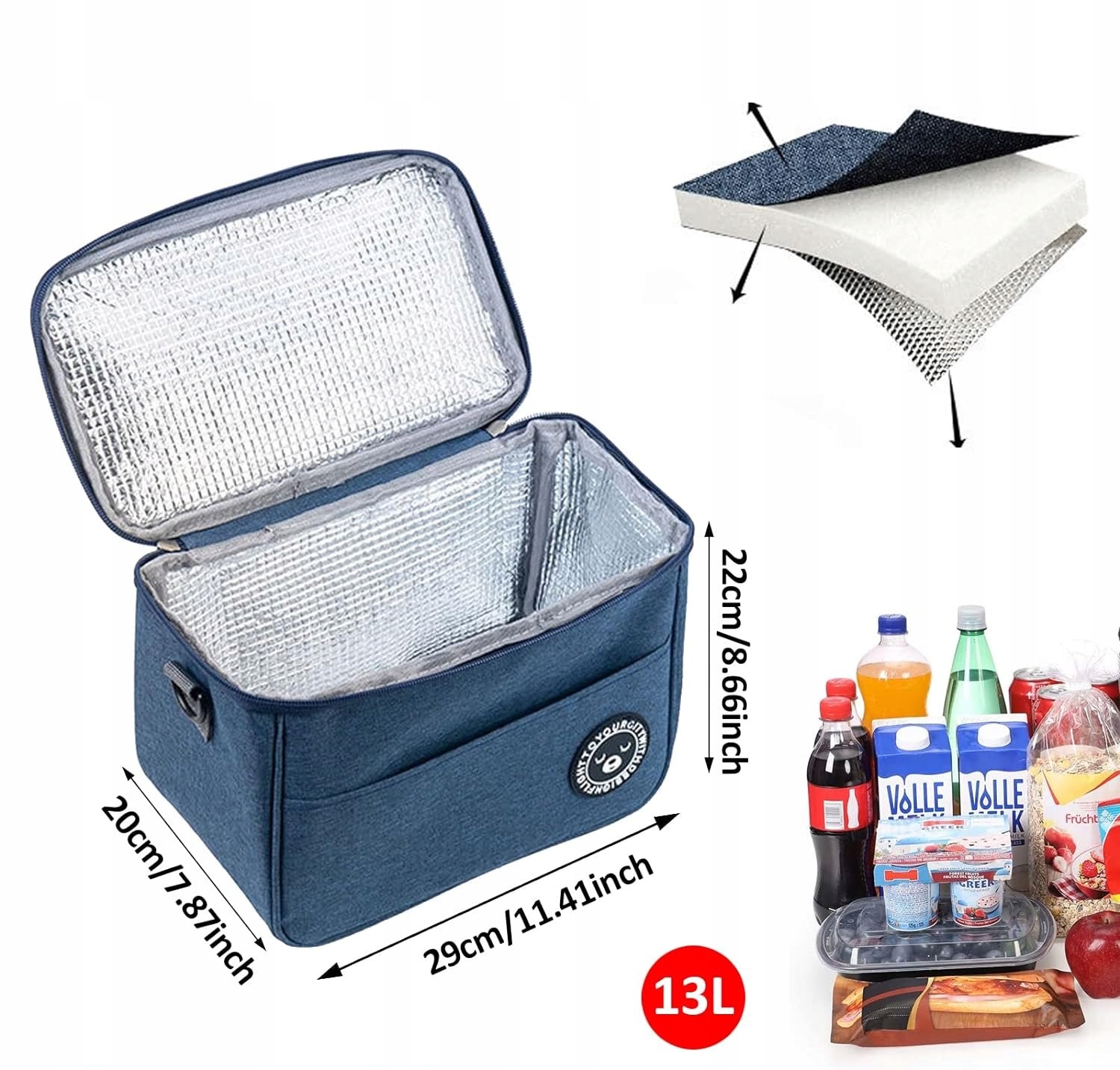 TORBA TERMICZNA ŚNIADANIOWA LUNCHBOX 13L Z PASKIEM KOLORY Marka bez marki