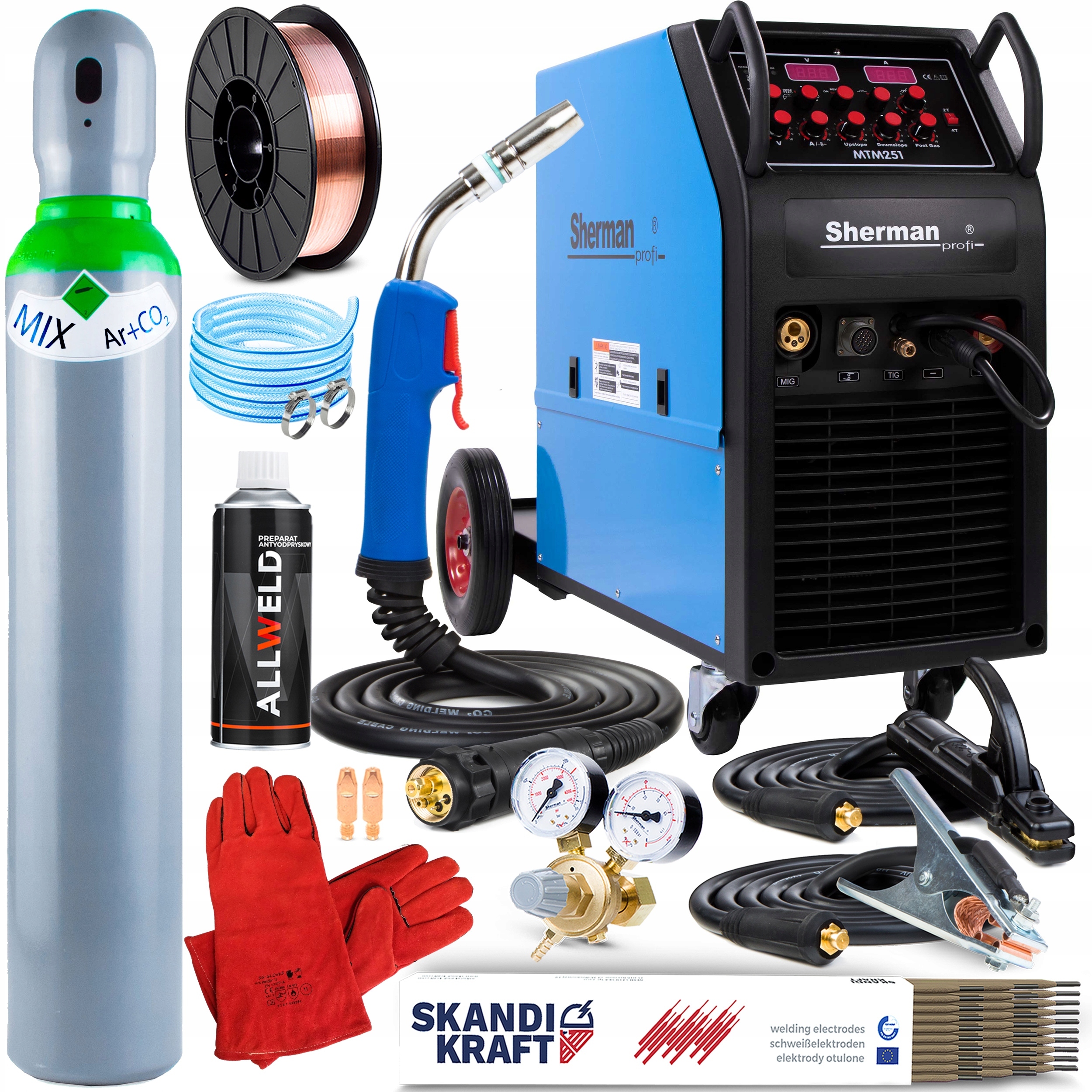 PÓŁAUTOMAT SPAWALNICZY SHERMAN MTM 251/4R MIG MAG TIG DC MMA 400V 250A 4W1