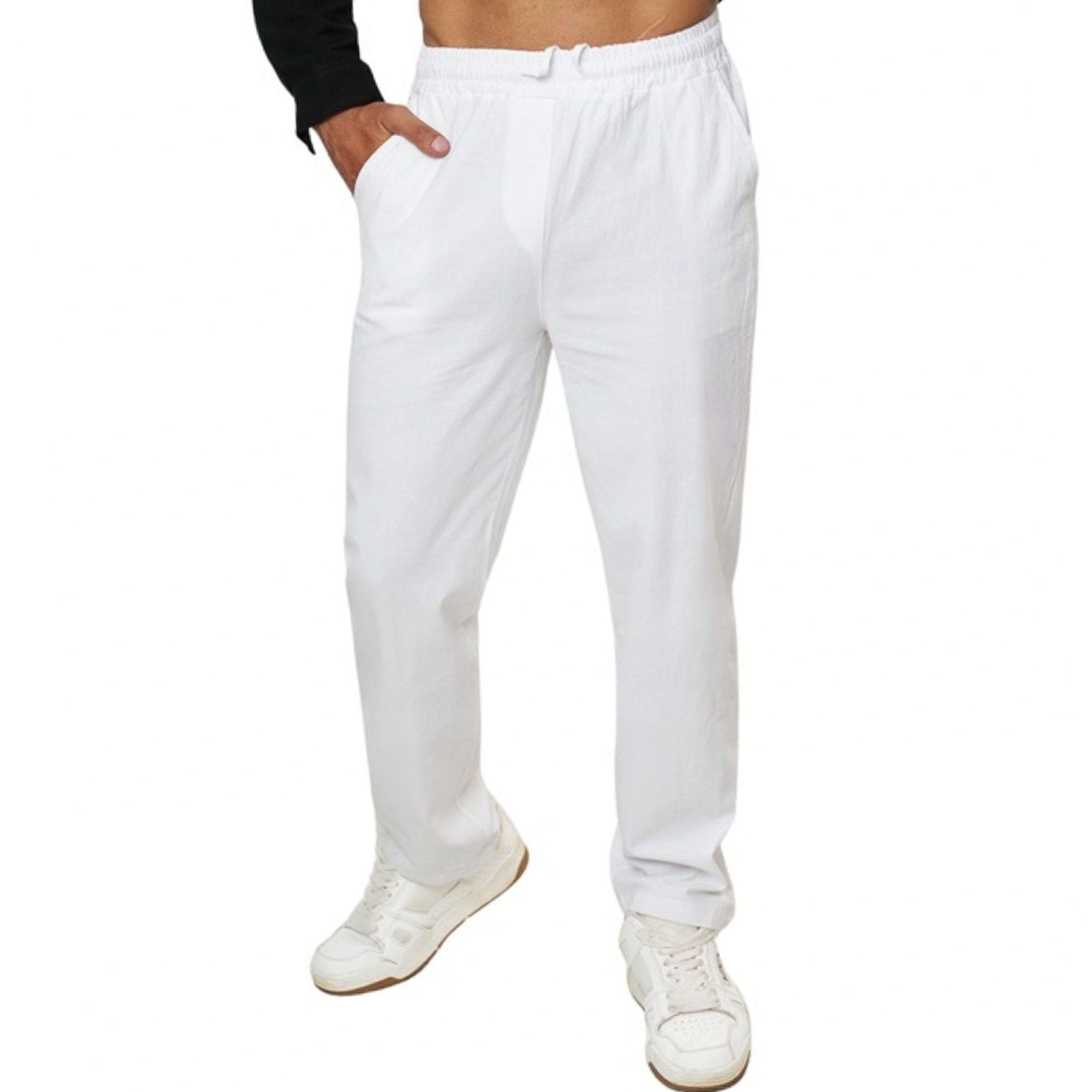 Spodnie męskie bawełniane na lato wiązane z gumką przewiewne luźny krój