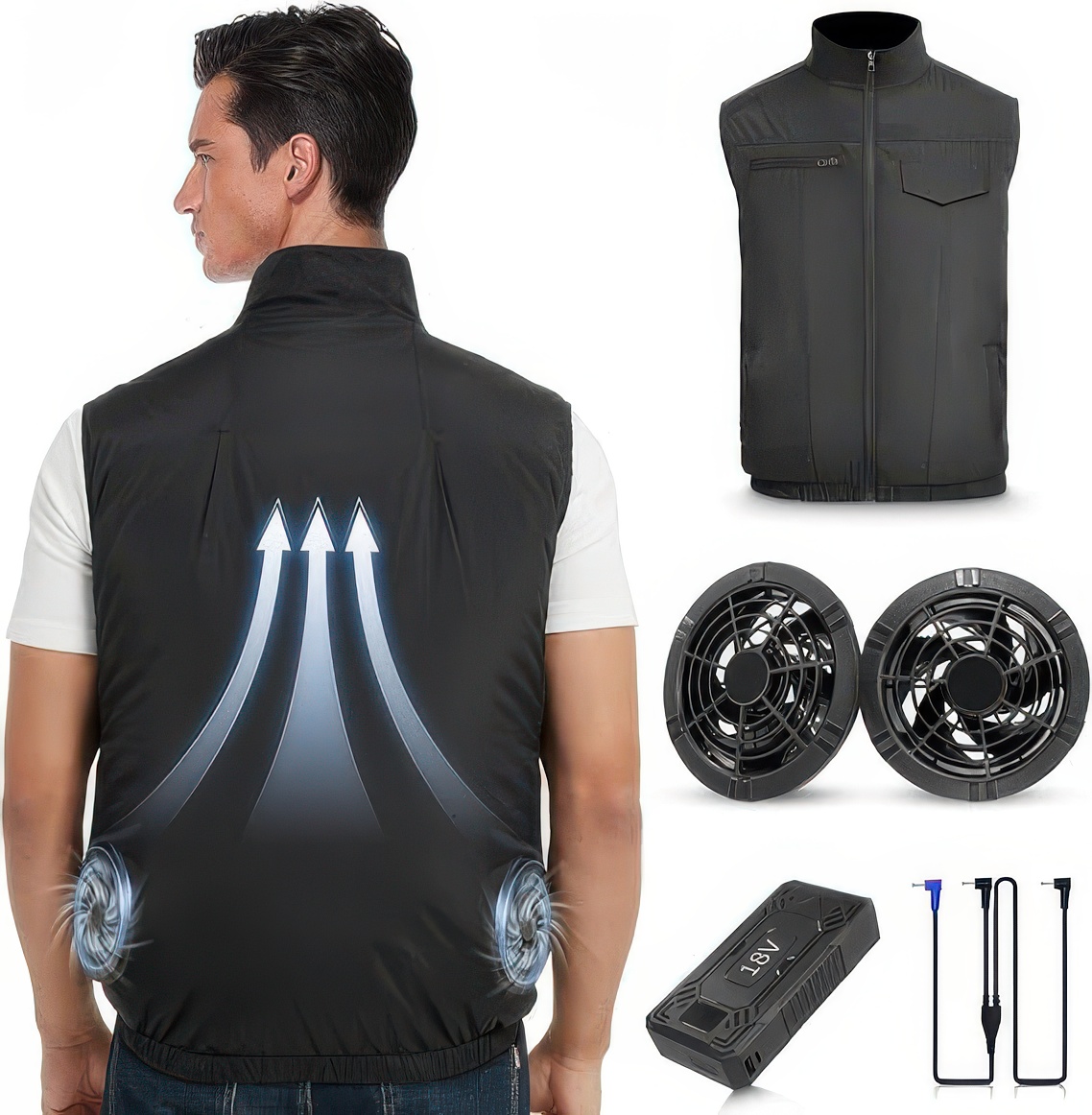 Chladící vesta Fernida 18 V s ventilátory, prodyšná na léto, velikost S