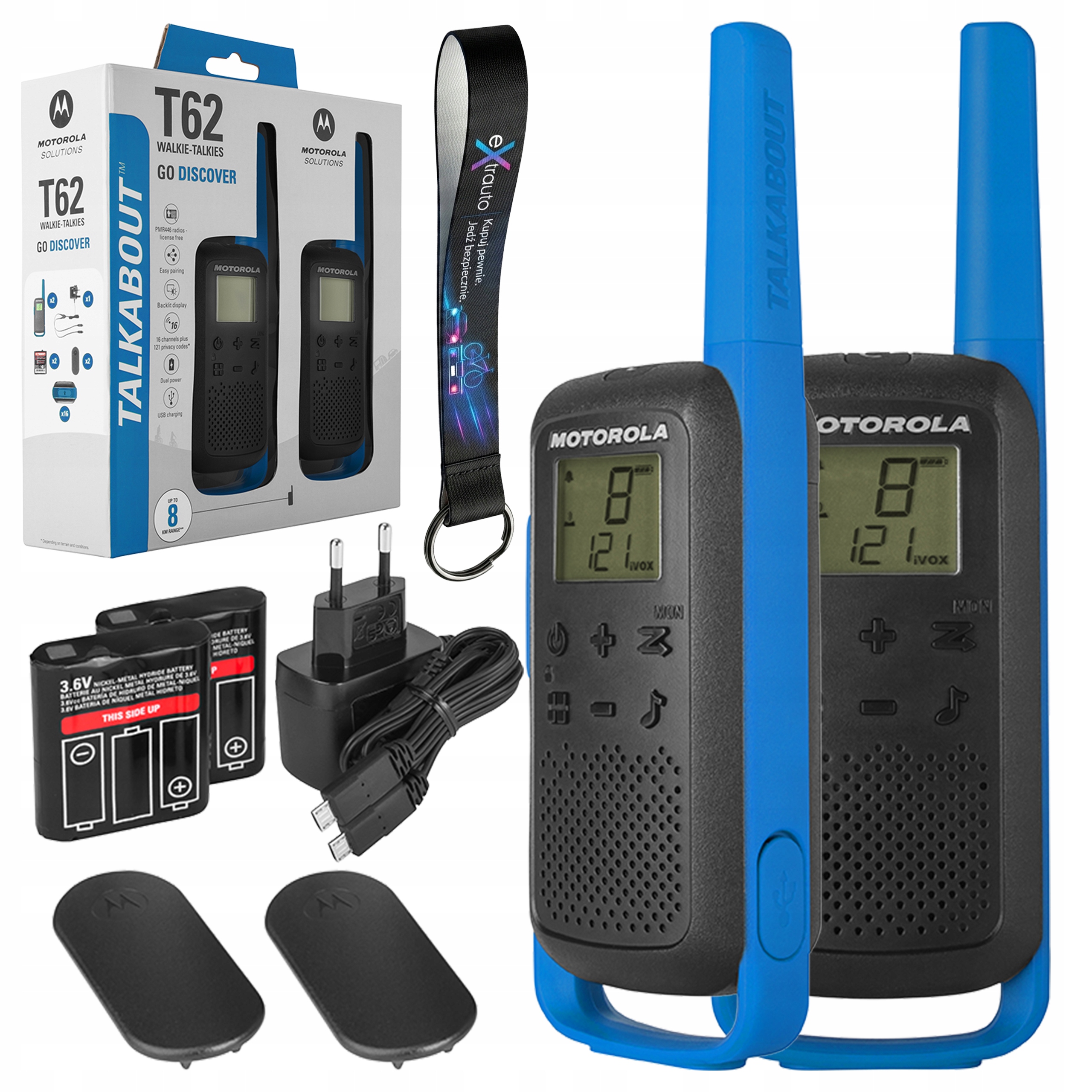 Radiotelefon krótkofalówka Motorola T62 2-pack blue smycz eXtrauto