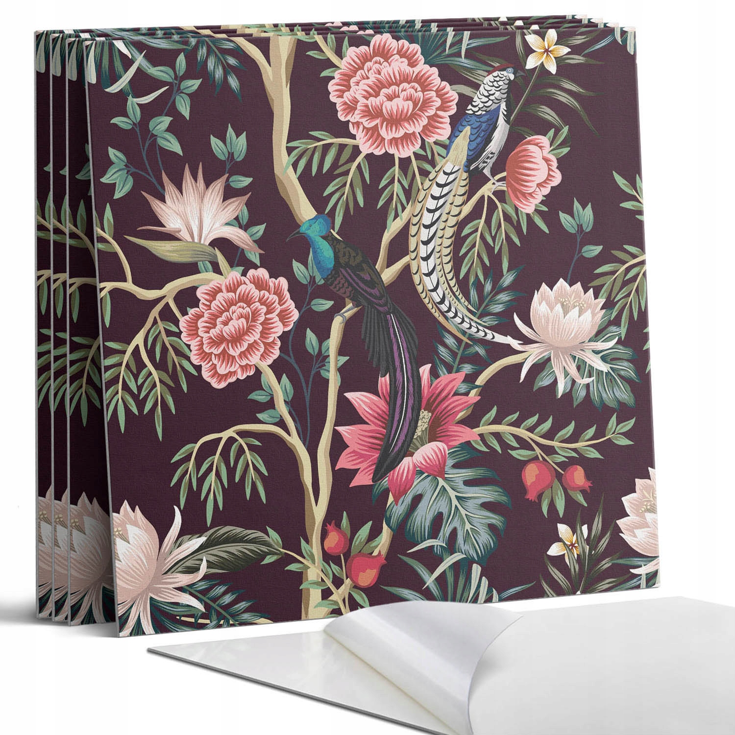 Dekorativní vinylové dlaždice Folkový vzor s květinami a ptáky 4 x 50 x 50 cm