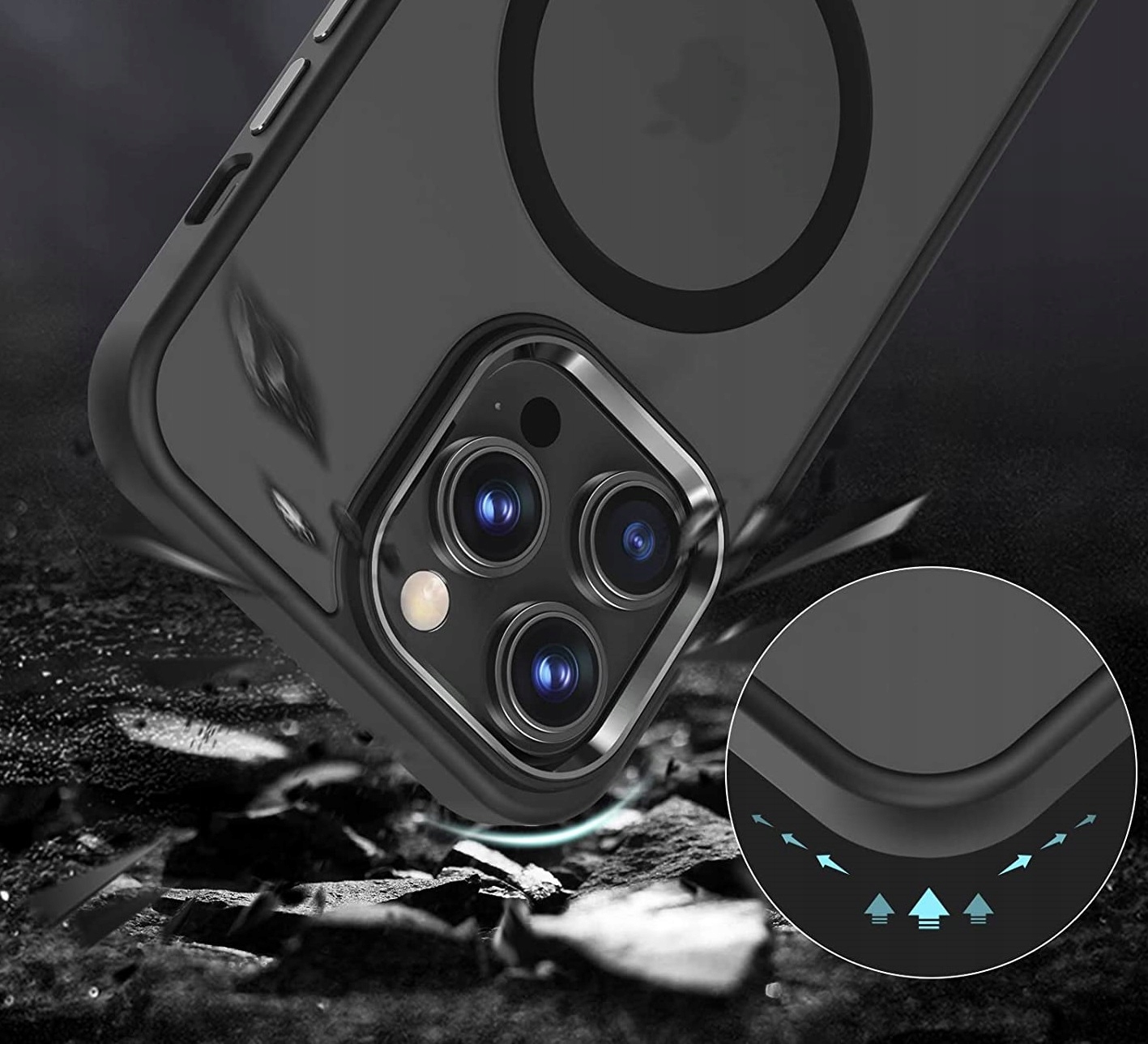 ETUI MATOWE MAGMAT do IPHONE 13 PRO +SZKŁO Funkcje ładowanie indukcyjne MagSafe pochłanianie wstrząsów