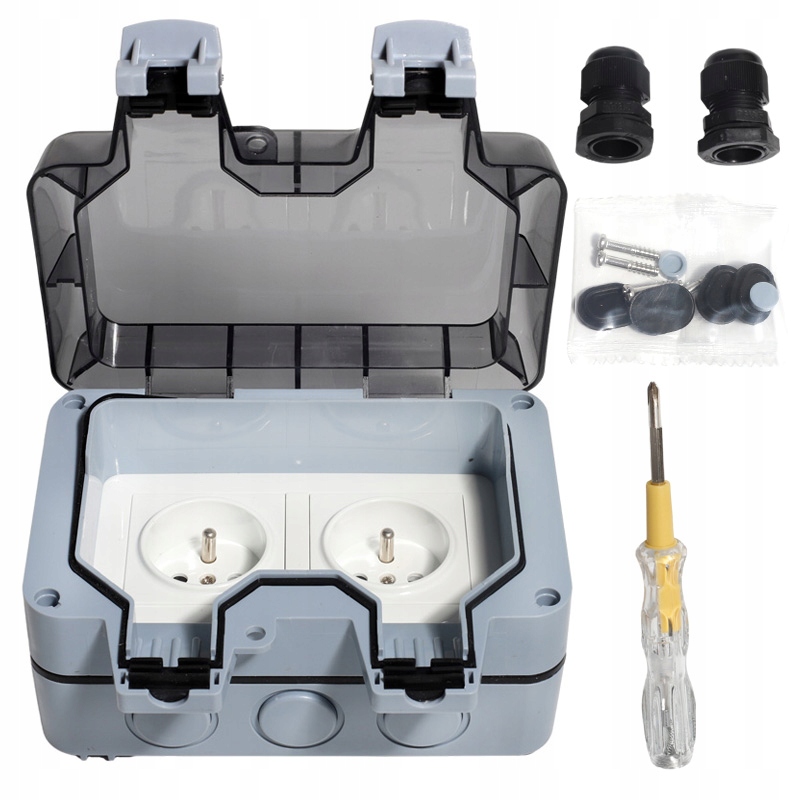 Dvojitá Zahradní Zásuvka IP66 Voděodolná Na Omítku Akcesoria 220 V