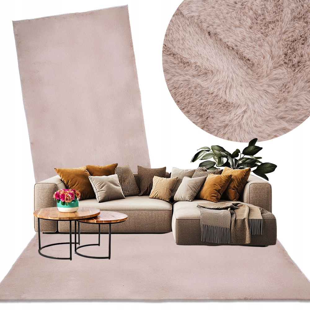 Koberec Plyšový do obývacího pokoje ložnice Béžový 120x160 kožešina králíka Měkká