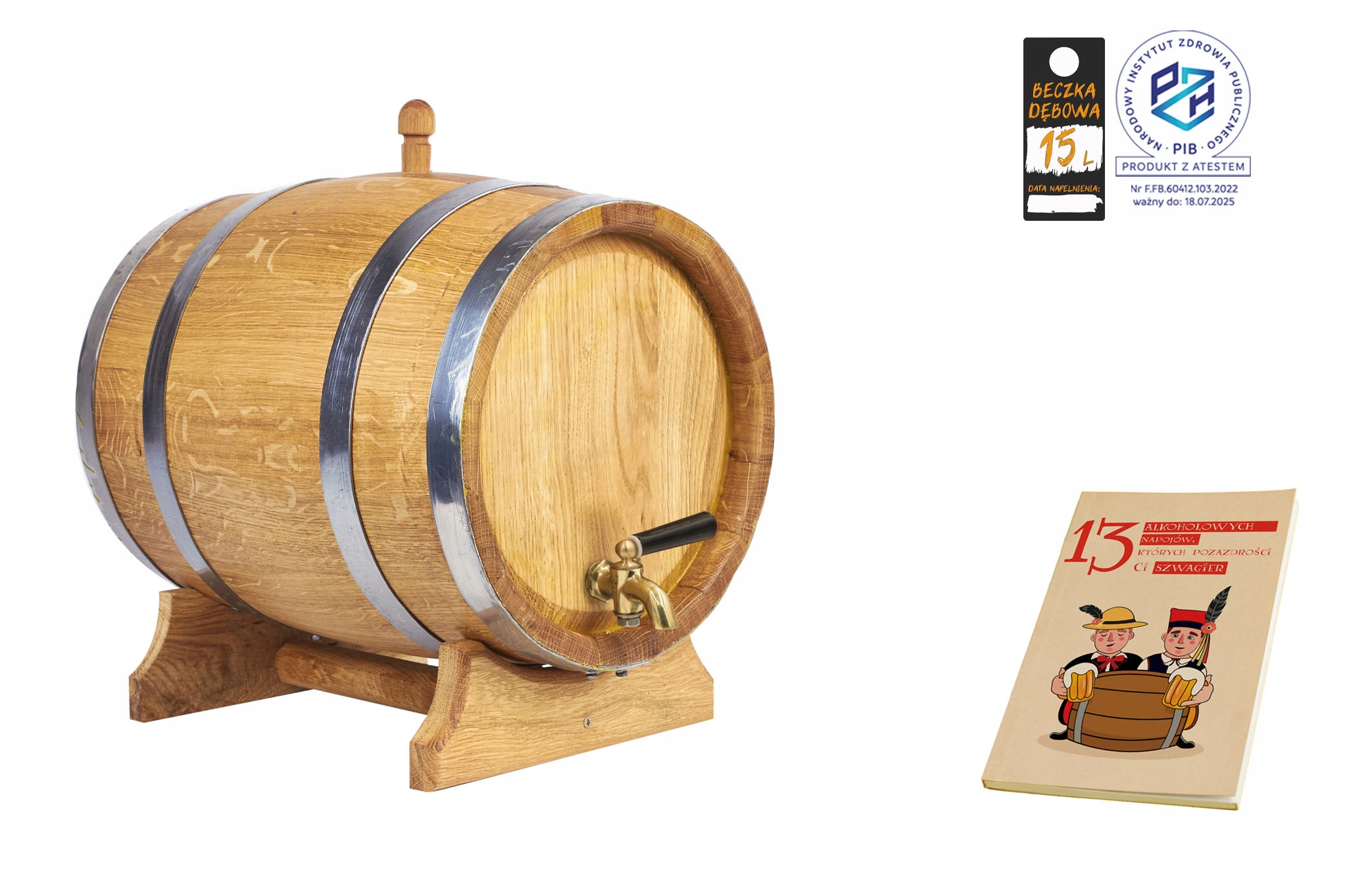 Beczka dębowa 15L na whisky bimber wino nalewki (z Atestem PZH) Kod producenta SB15L