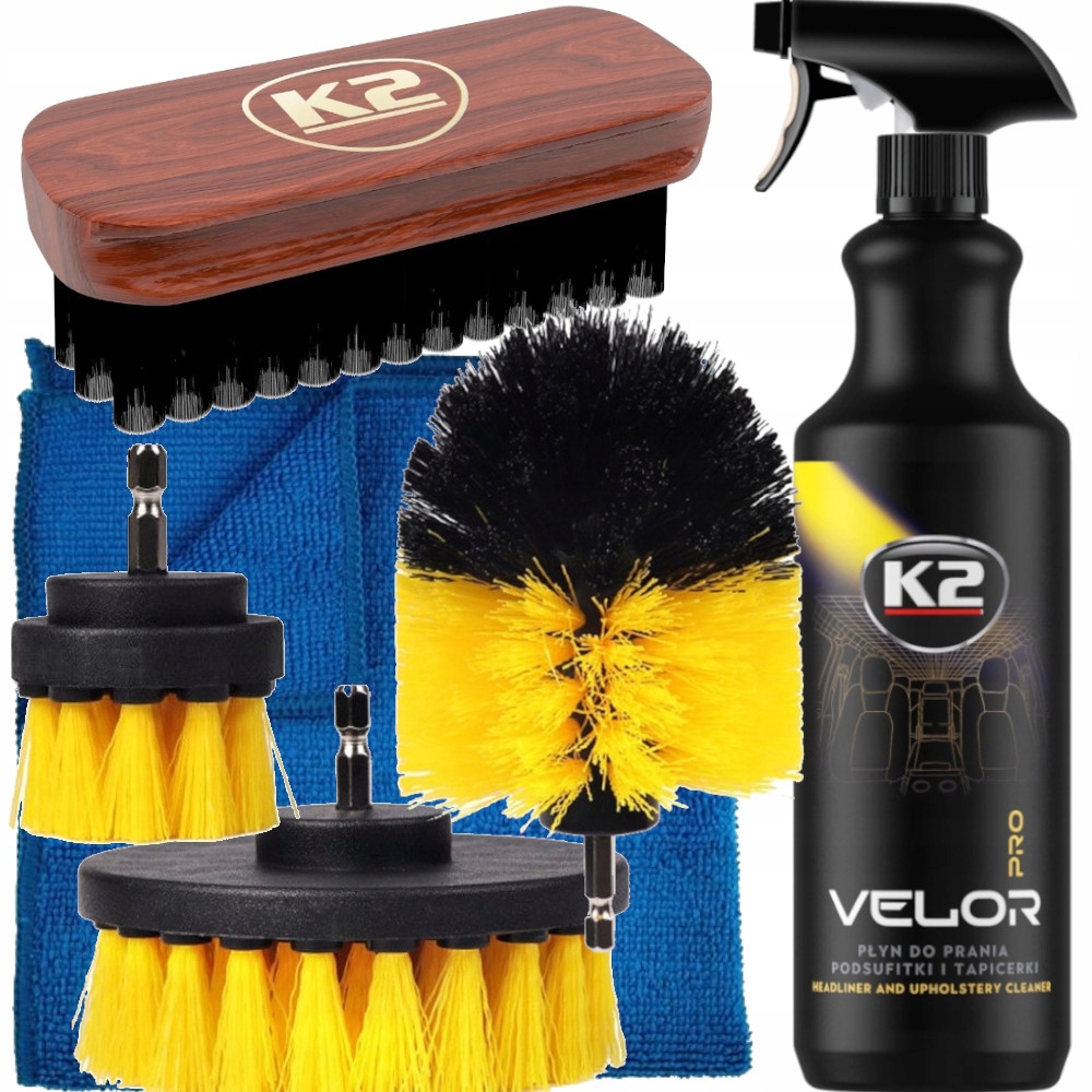 K2 Velor Pro Płyn Środek +4 Szczotki Do Prania Czyszczenia Tapicerki Foteli