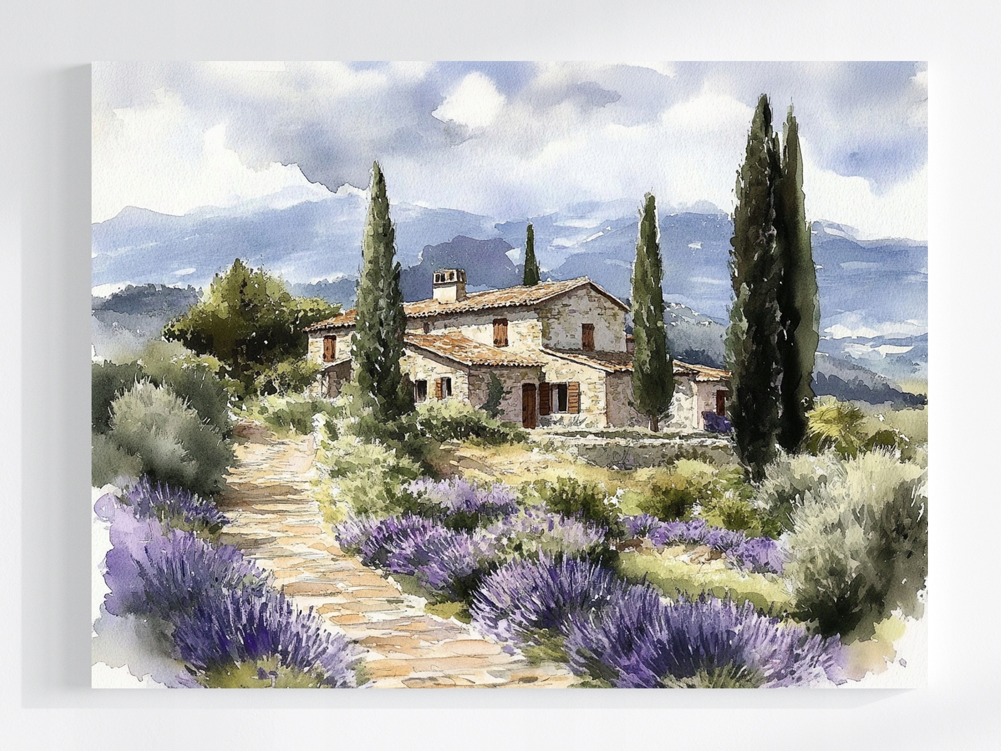 OBRAZ NA PŁÓTNIE CANVAS WŁOCHY TOSKANIA LAWENDA CYPRYS KAMIENNY DOM 100x75